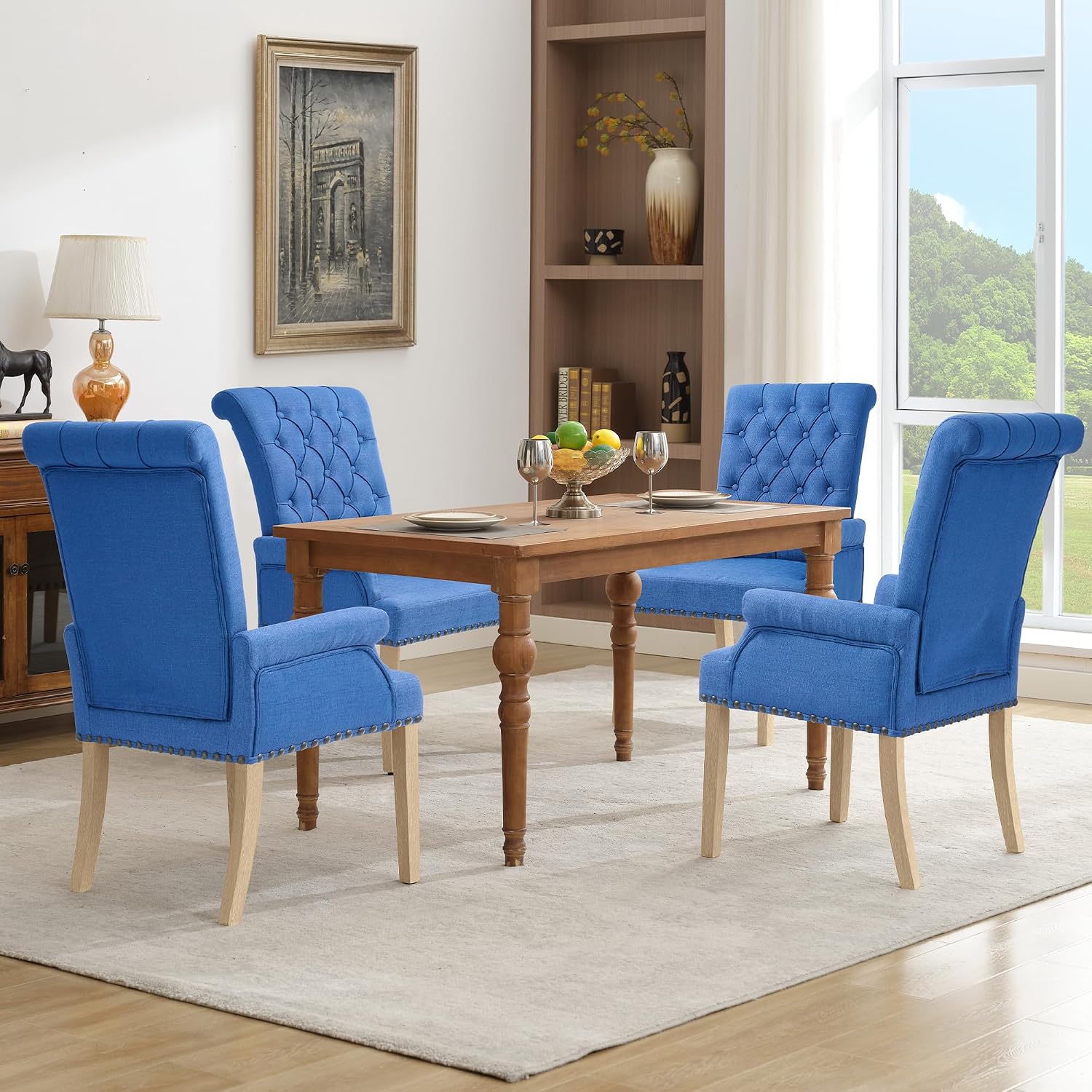 adochr Dining Chairs with Arms,Linen High Back Dining Room Chairs, Beige