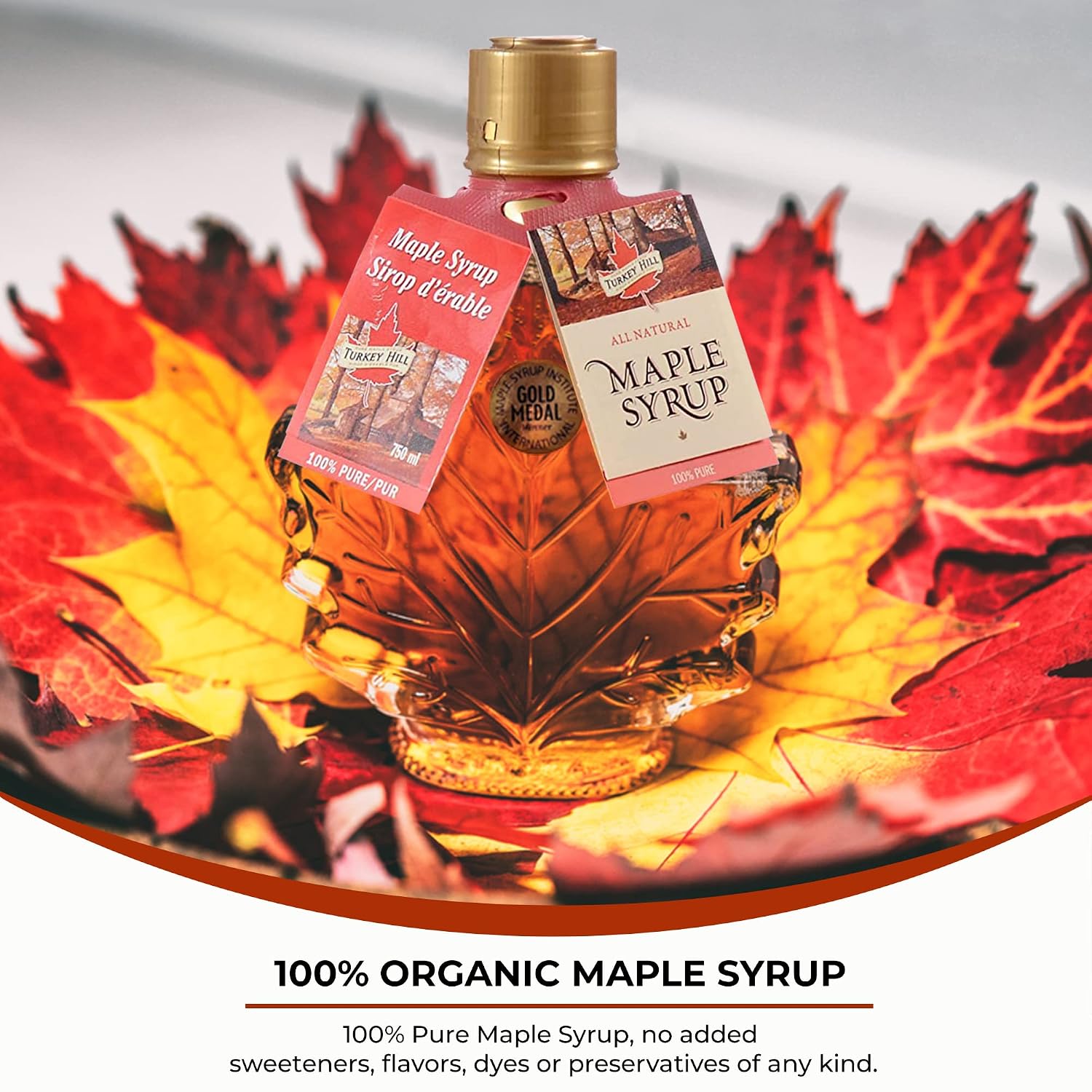 Turkey Hill Sugarbush International Gold Medal Winner Grade A Maple Syrup, Canadian Maple Leaf Glass Bottle (25.36 Fl Oz)