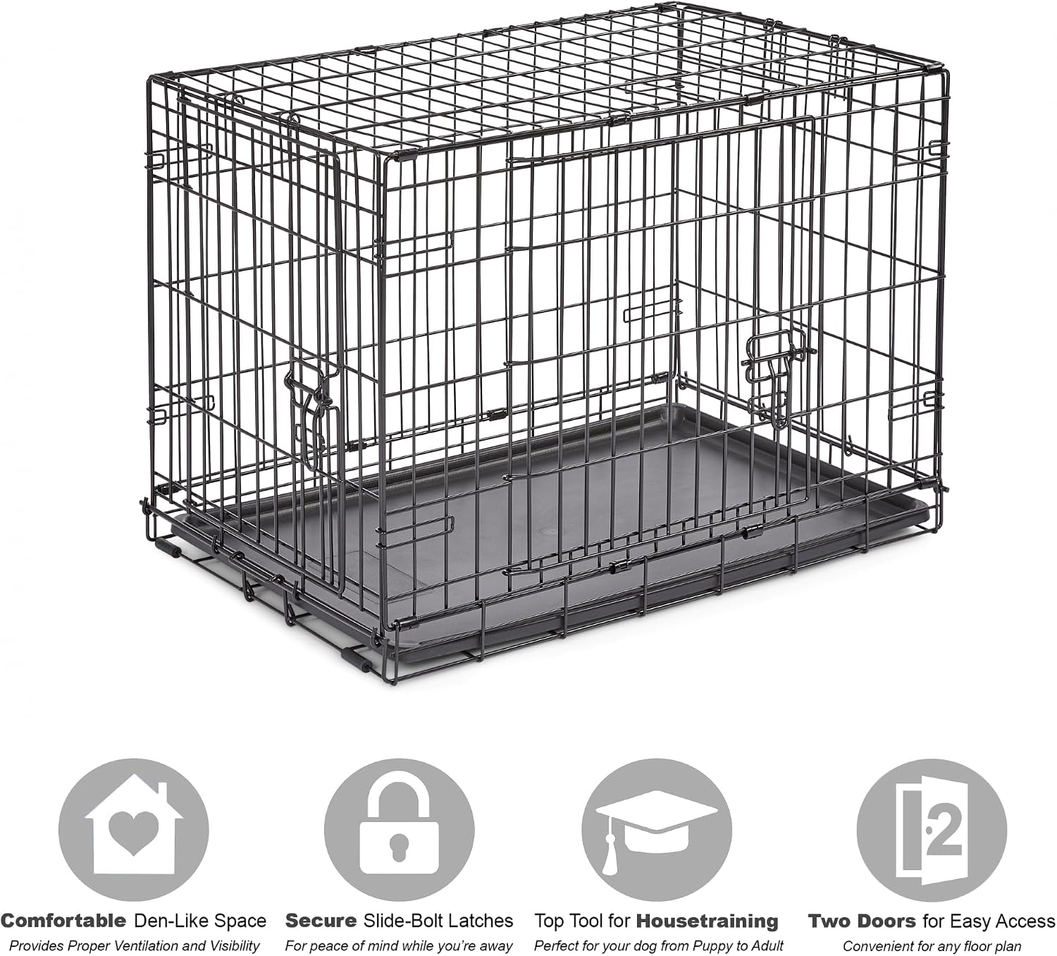 Midwest Homes for Pets 24-Inch New World Crate for Small Breeds, 12-20 lbs, Double Door Folding Dog Crate, Leak-Proof Tray & Secure Latches, Portable, Durable & Easy to Assemble