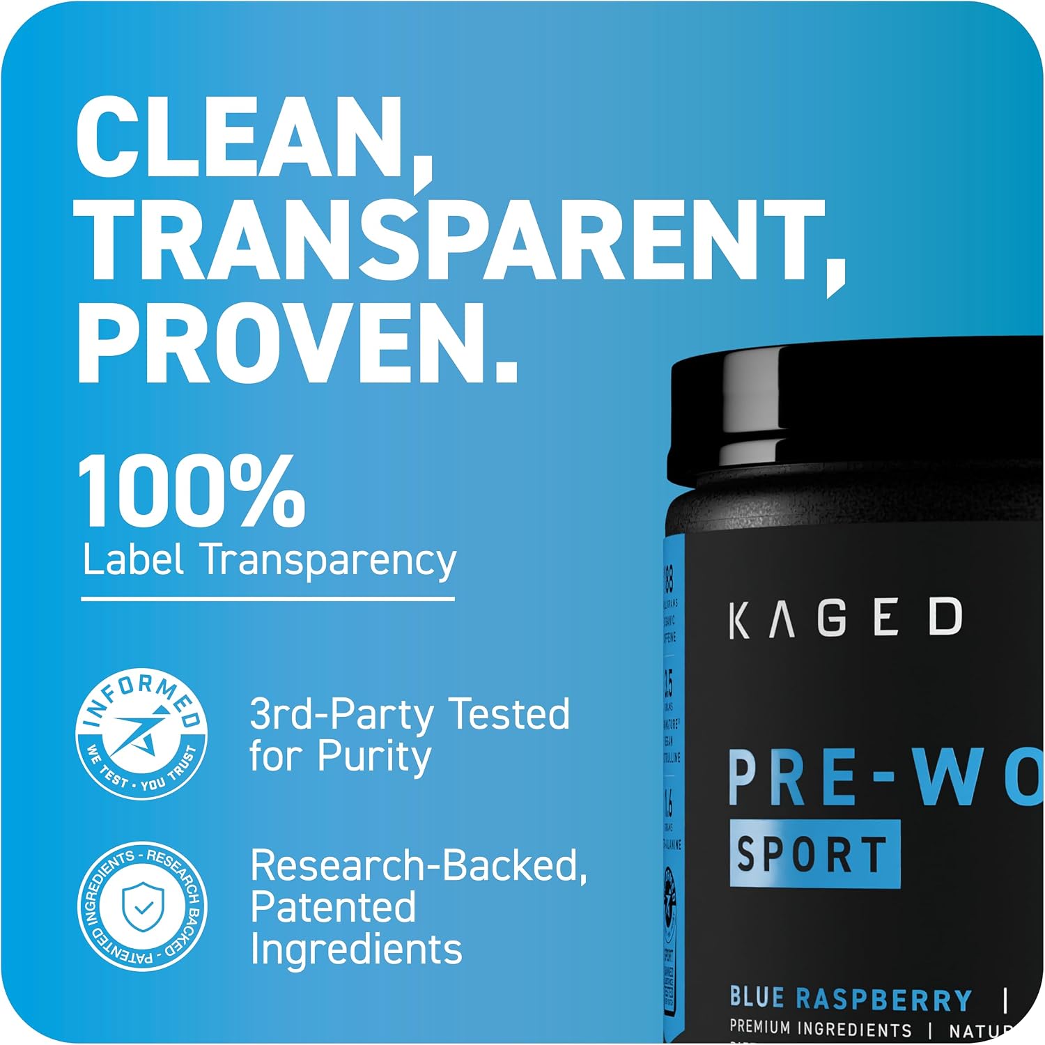 Kaged Sport Pre Workout Powder for Men & Women, Mango Lime, Sport Certified, 188mg Caffeine, Nitric Oxide Supplement, Beta Alanine for Energy