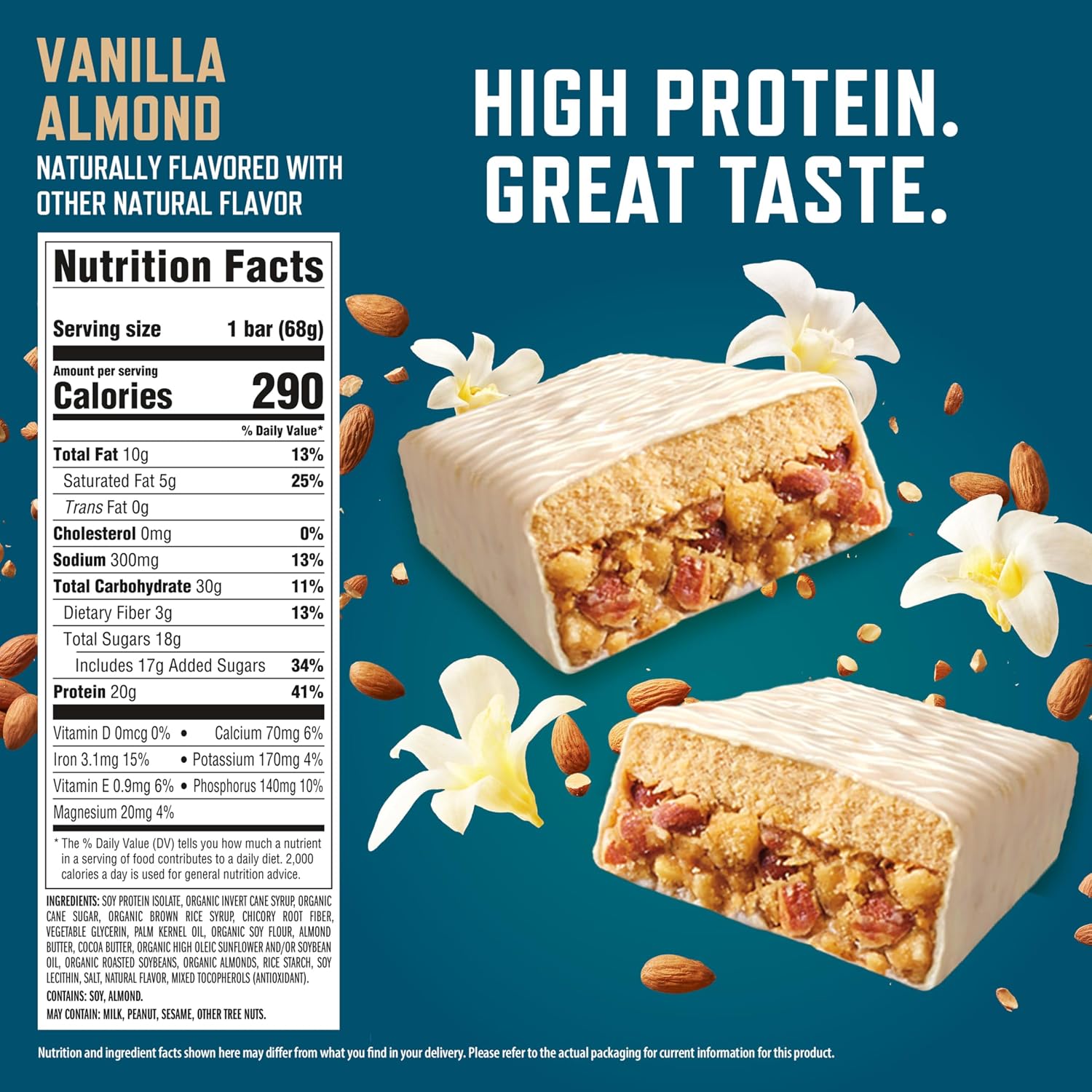 CLIF BUILDERS Protein Bars - Vanilla Almond Flavor - 20g Plant Based Protein - Gluten Free - Non-GMO - Low Glycemic - No Artificial Sweeteners - 2.4