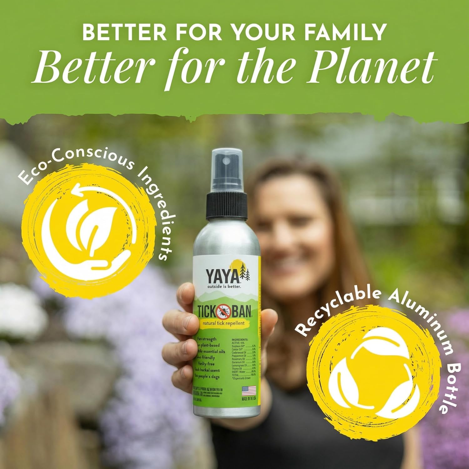 Yaya Organics All Natural Extra Strength Tick Repellent DEET Free - 4 Ounce Spray Bottle