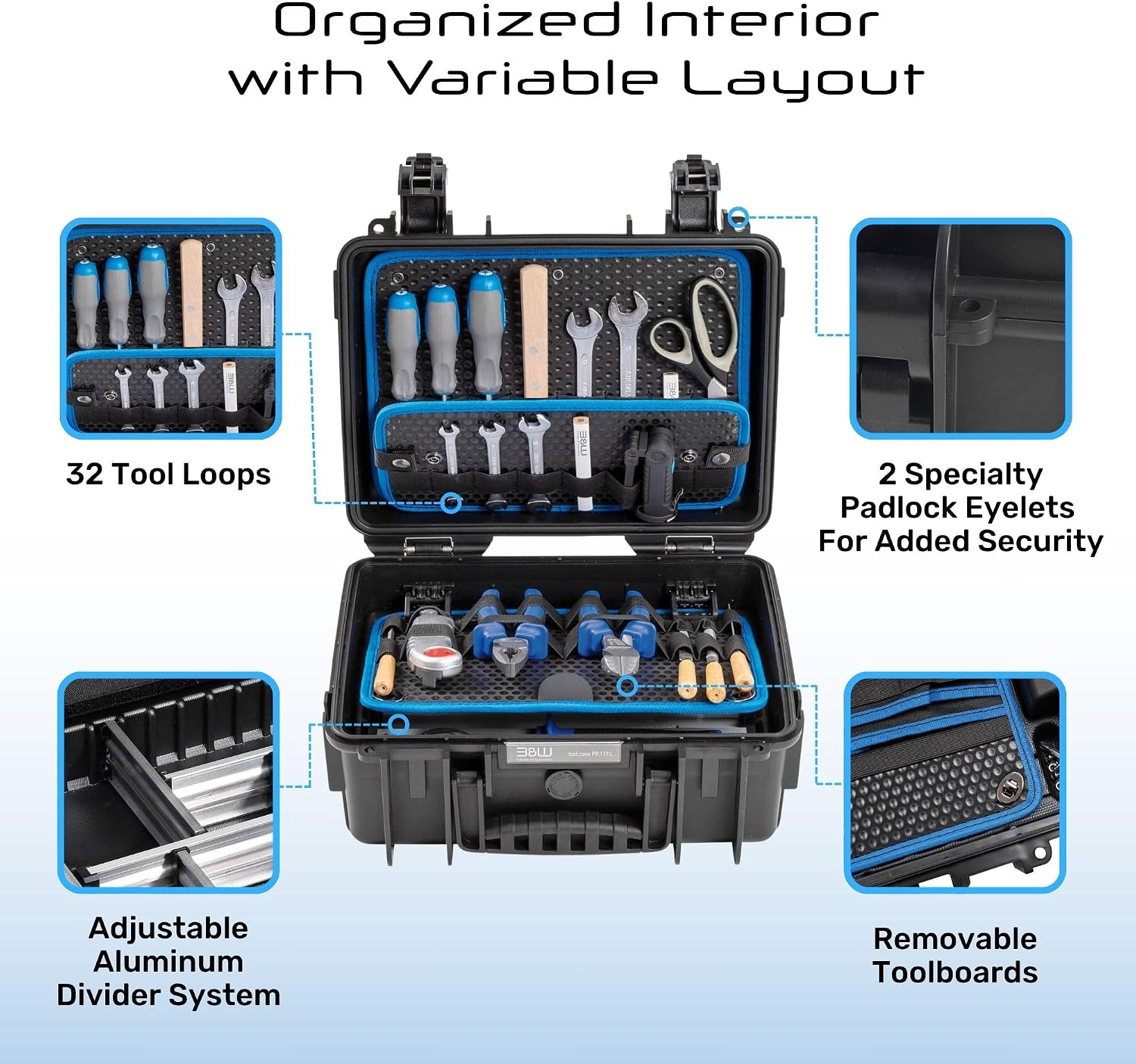 B&W International Jumbo 6700 Outdoor Tool Case with Pocket Tool Boards, Black