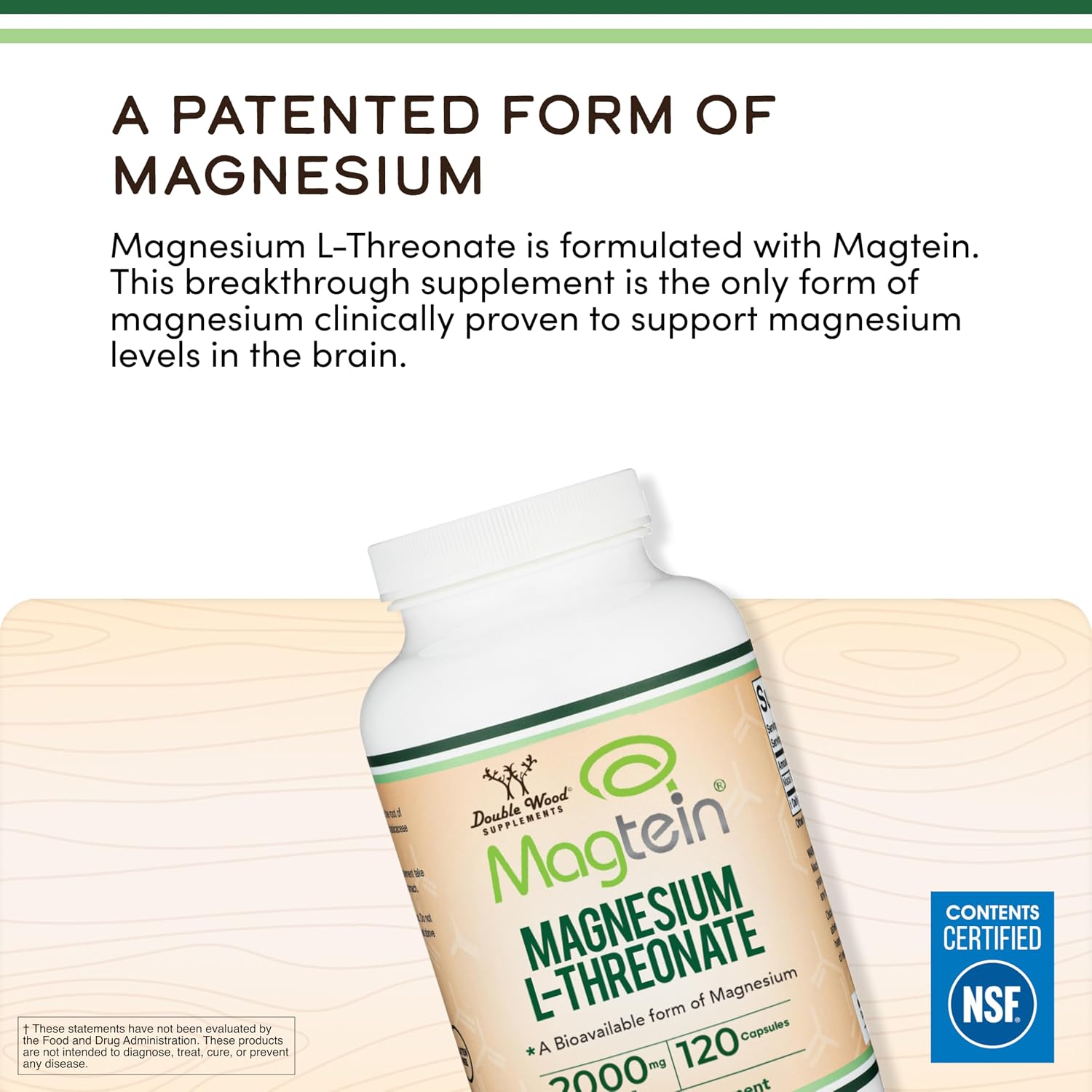 Magnesium L-Threonate 2,000mg Magtein, Natural Sleep Support, 120 Capsules | Cognitive Function, Neurological Health, Sleep + Memory Support, 90-Day Supply, MIT Patented Magtein Form, Third-Party Tested