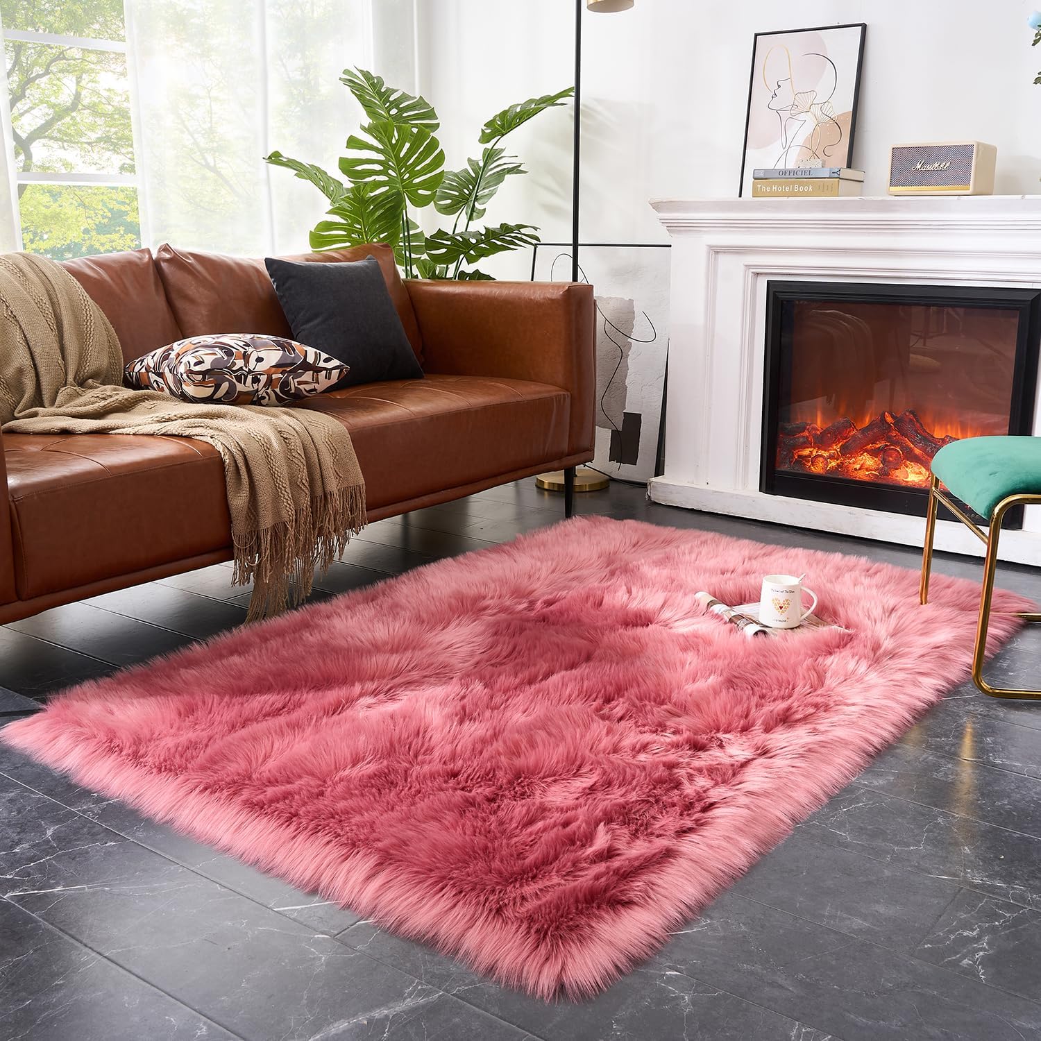 EasyJoy Ultra Soft Fluffy Shaggy Area Rug Faux Fur Rug Chair Cover Seat Pad Fuzzy Area Rug for Bedroom Floor Sofa Living Room (2 x 6 ft Sheepskin