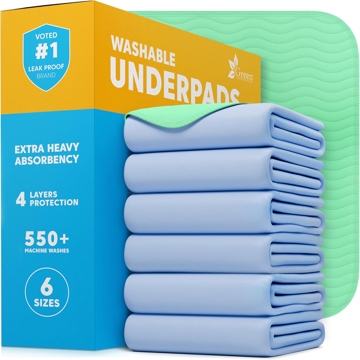 GREEN LIFESTYLE Washable Underpads - Large Pads for use as Incontinence Bed Pads, Reusable Pet Pads, Great for Dogs, Cats, Bunny