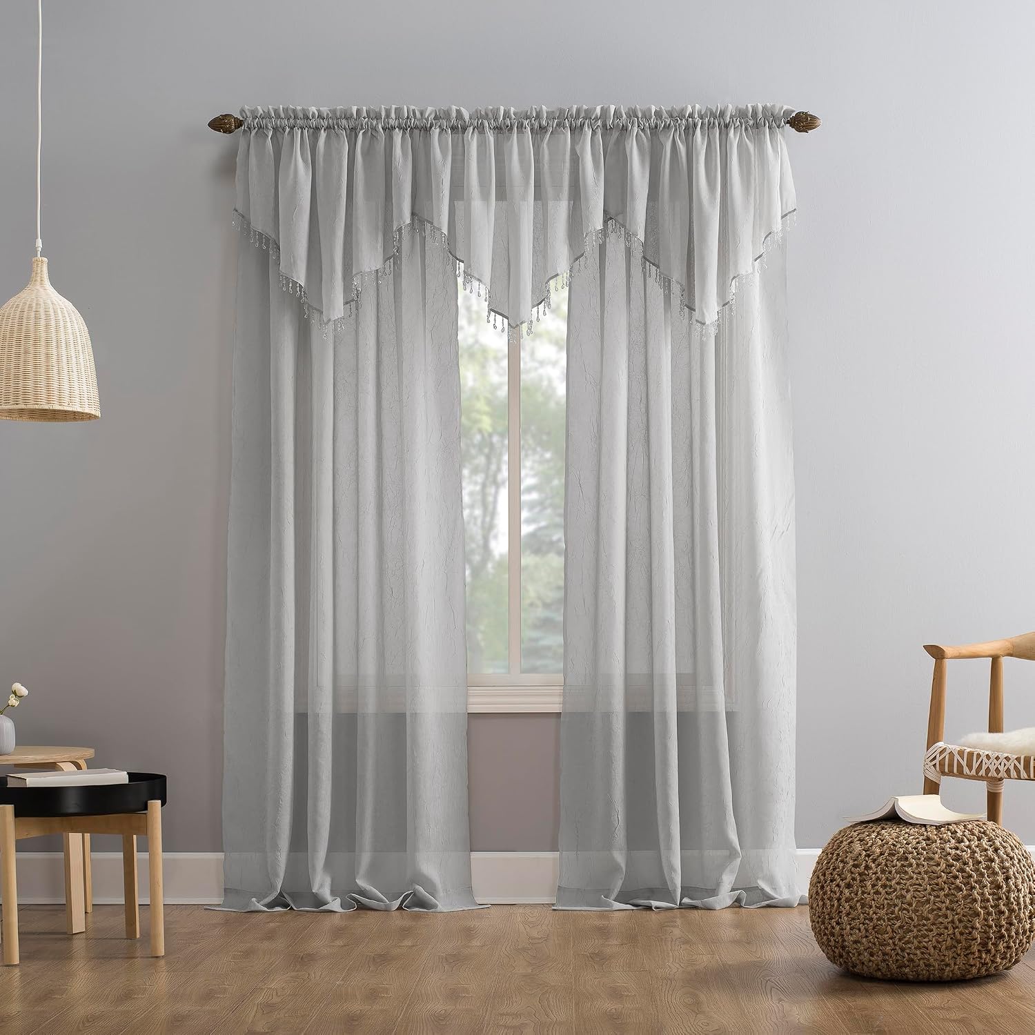 No. 918 Erica Crushed Sheer Voile Rod Pocket Curtain Panel, 51" x 108", Eggshell Off-White