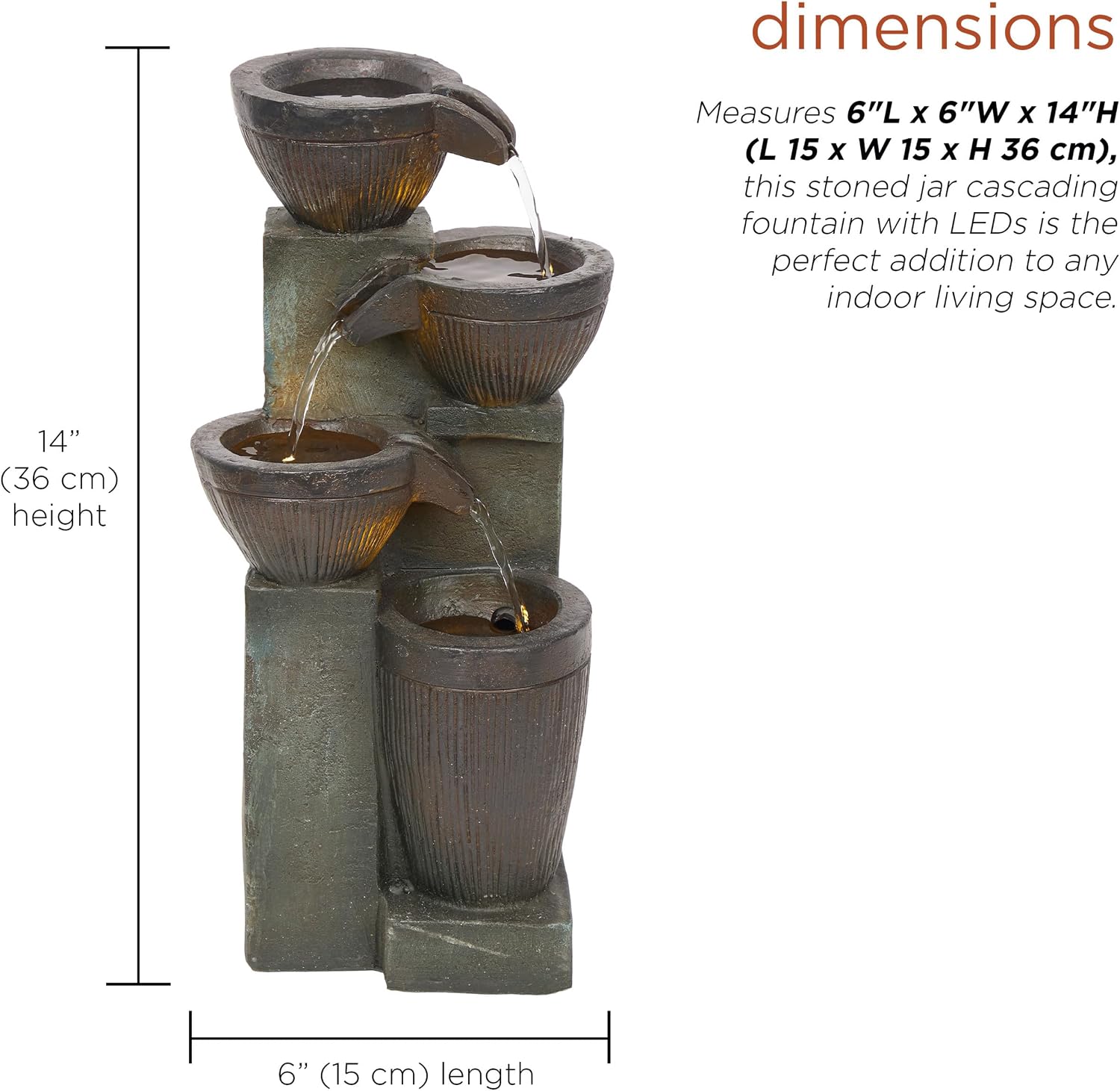 Alpine Corporation WIN326 Indoor Tabletop Light-Up Tiered Rainforest Tree Trunk Water Fountain with LED Lights, 11", Brown