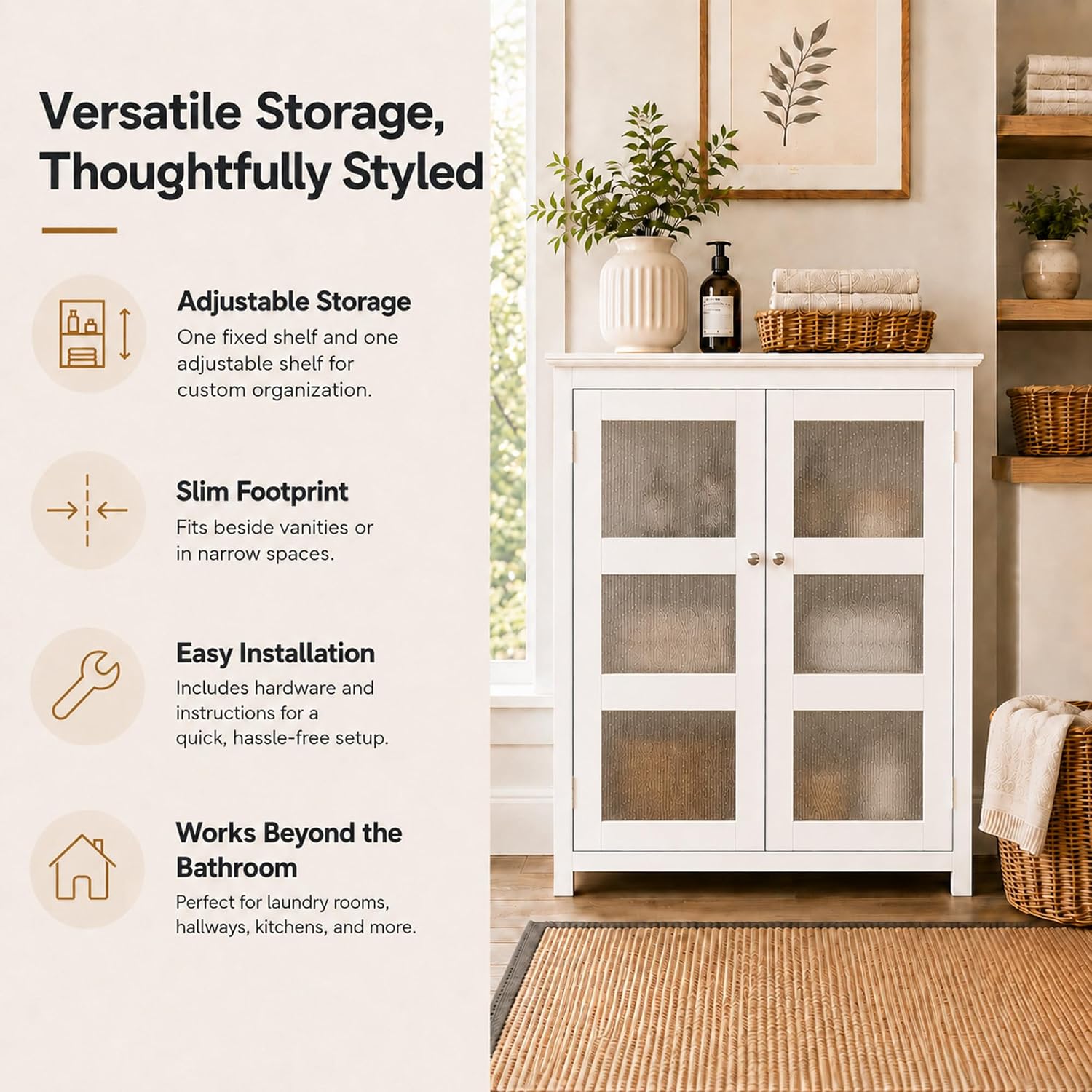 Teamson Home Florence 26 in. x 32 in. 2-Door Freestanding Wooden Floor Cabinet with Adjustable Shelves for Storage Solutions in Bathrooms, Kitchens, Laundry Rooms, Home Offices, White | Freestanding Wooden, Adjustable Shelves, For Bathrooms, Kitchens, La…