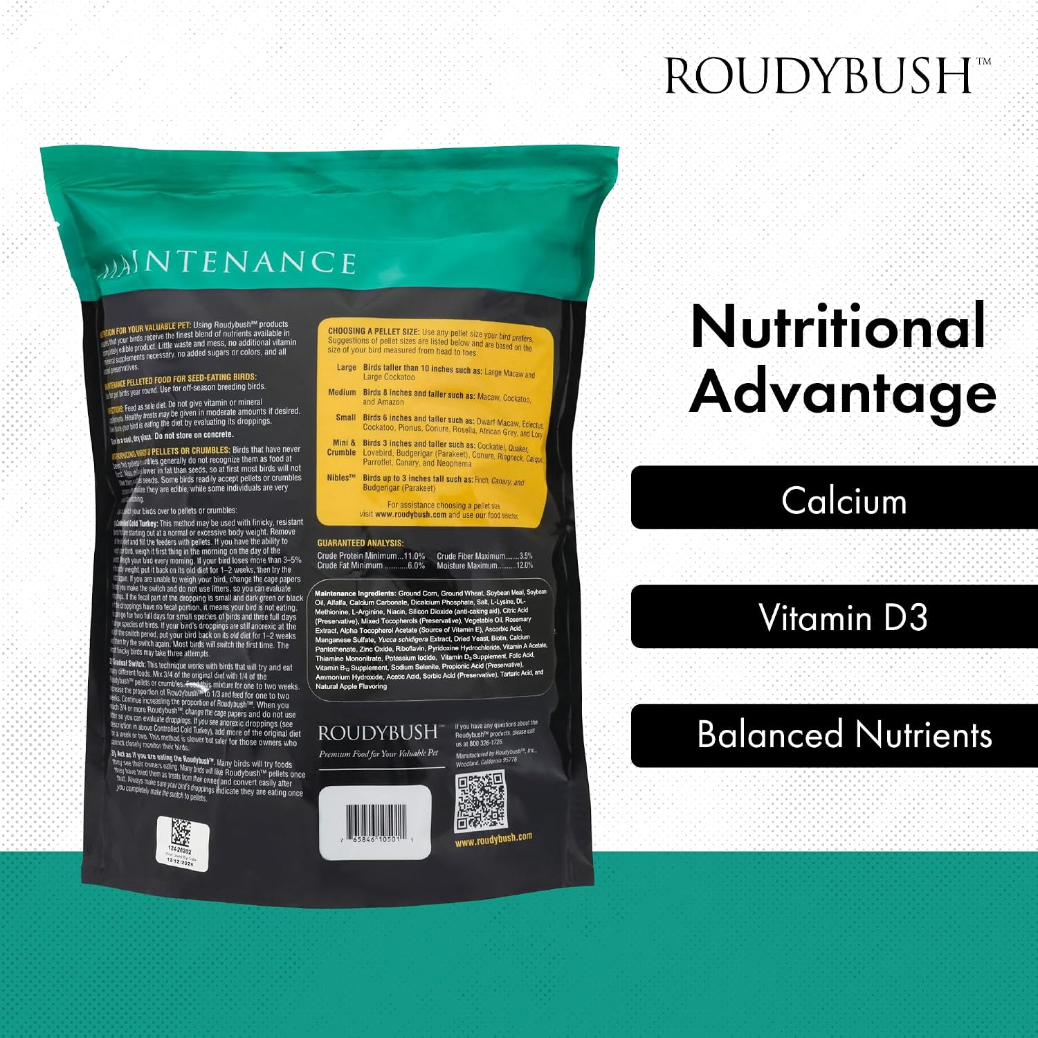 RoudyBush Daily Maintenance Food for Birds - Scientifically Formulated Bird Feed - Bird Food Pellets w/Corn, Wheat, Soy & More - Nutritious & Healthy Feed for Birds (Mini, 44oz)