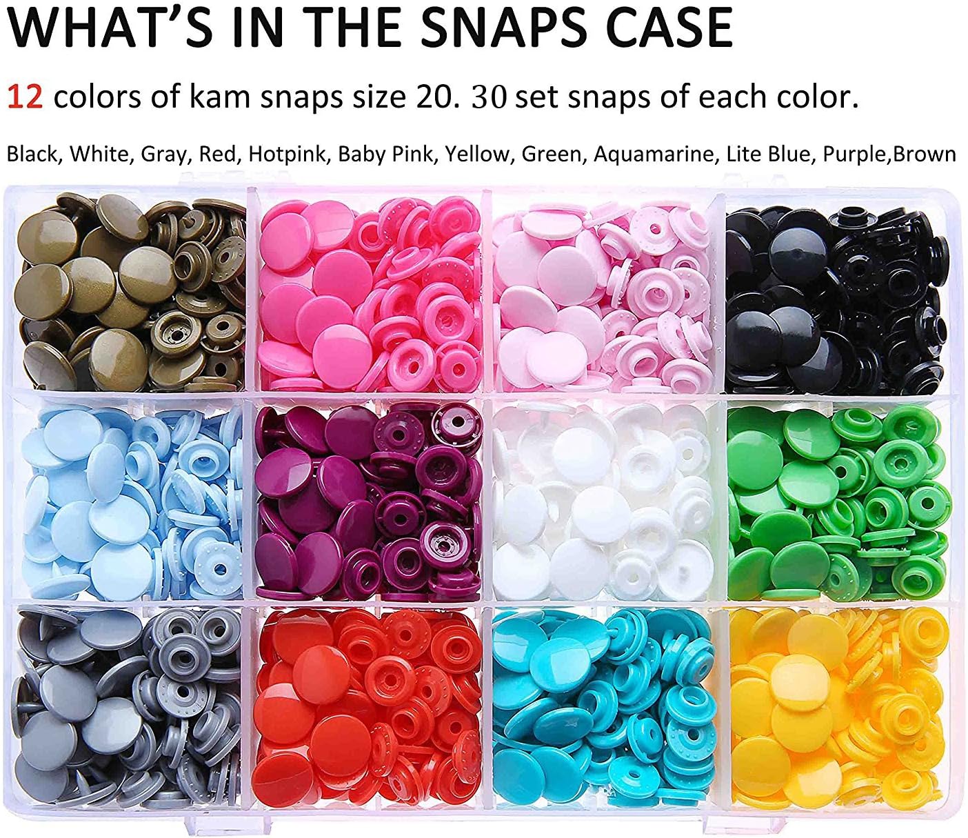 Original KAM Snaps Starter Kit 360 Sets Size 20 12 Colors Pliers | Lead-Free & CPSIA Compliant, Plastic T5 Snap Button Kit, No-Sew Fasteners