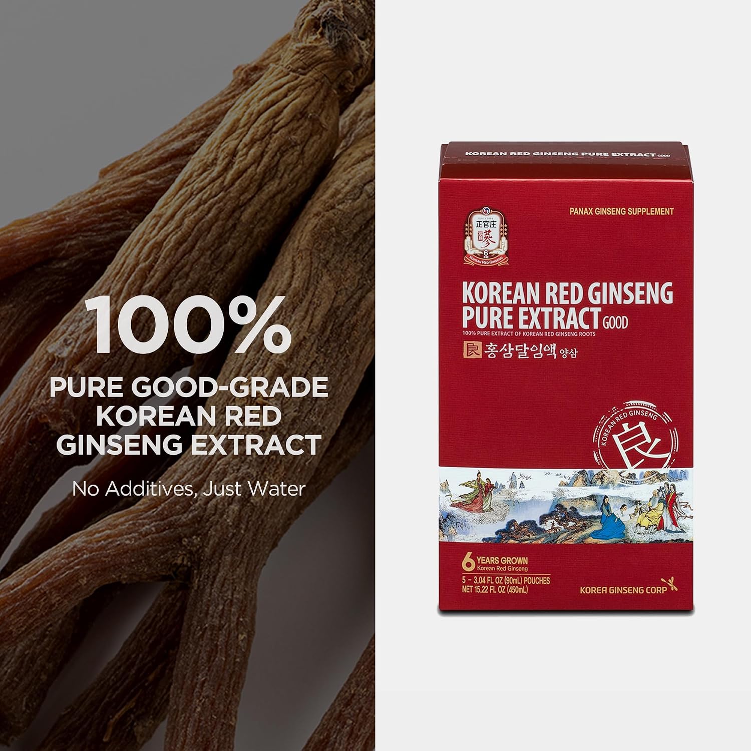 Jung Kwan Jang Korean Ginseng Pure Extract Cut - Immnue Support 30 Pouches | Sorted By Root Grade: Earth, Good & Cut, Korean Red Panax Ginseng, Ready-To-Consume Packet Supplement Drinks for Men & Women