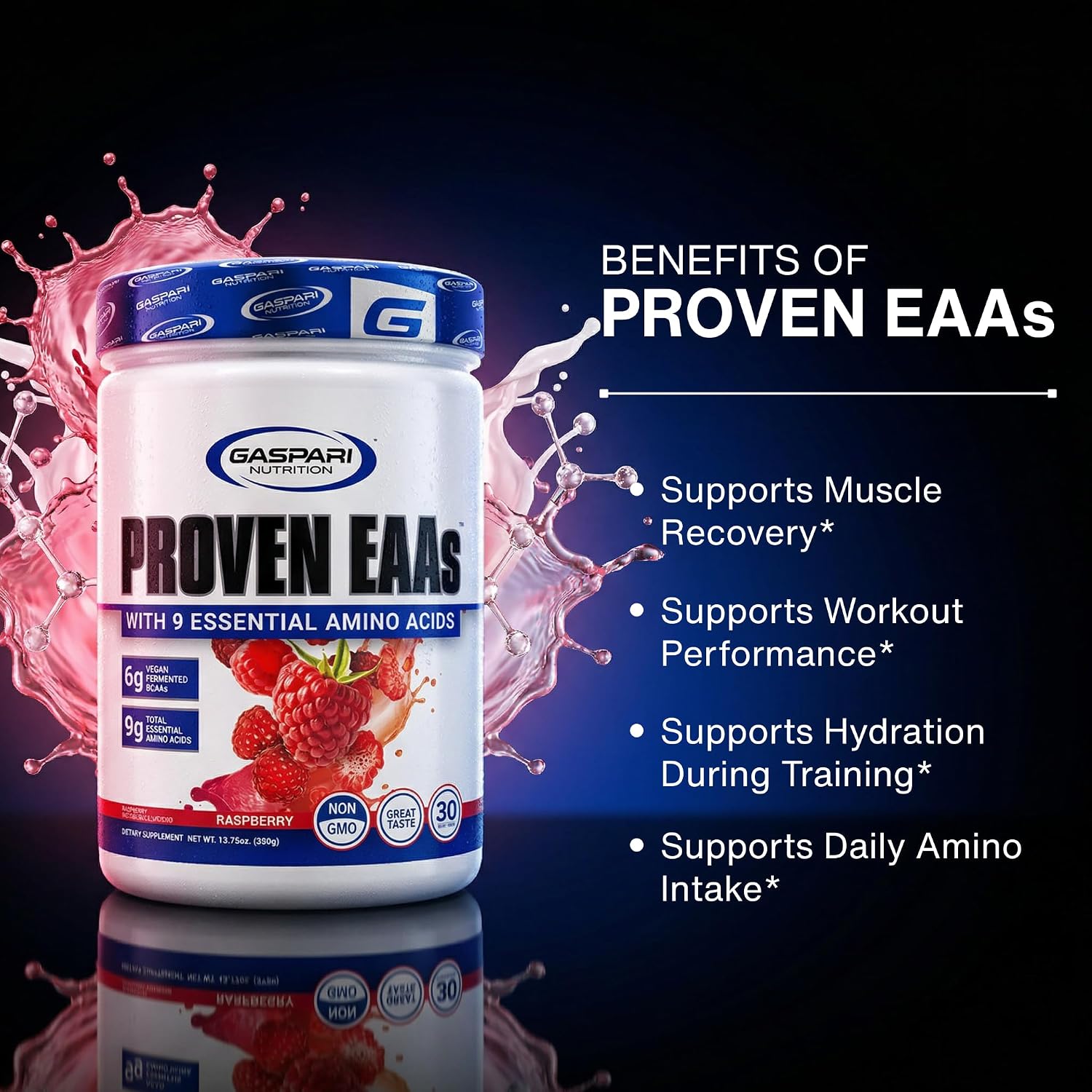 Gaspari Nutrition Proven EAAs, Vegan Fermented EAAs, Enhances Recovery & Replenishes Electrolytes, Non GMO (30 Servings, Guava Nectarine)