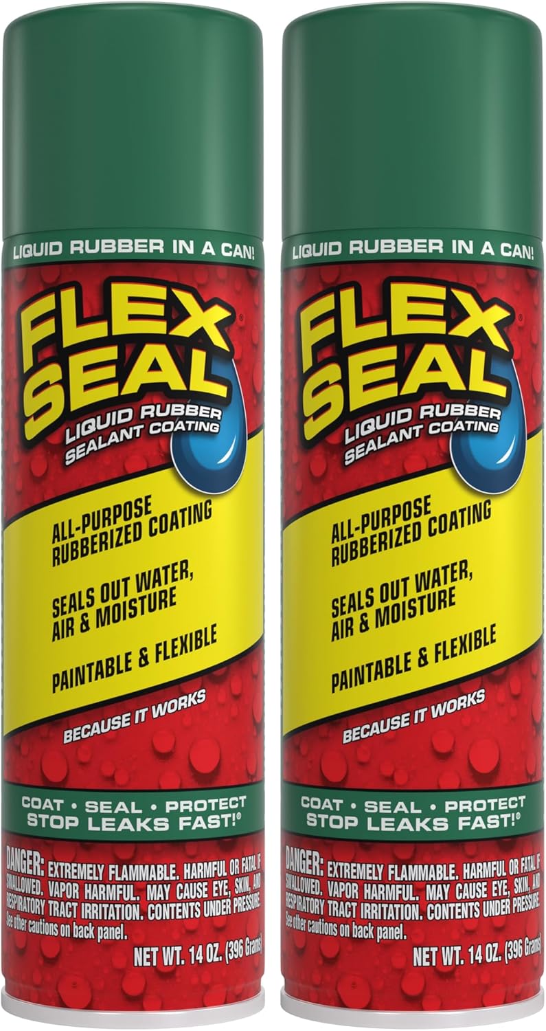 Flex Seal, 14 oz, 2-Pack, Black, Stop Leaks Instantly, Waterproof Rubber Spray On Sealant Coating, Perfect for Gutters, Wood, RV, Campers, Roof Repair, Skylights, Windows, and More