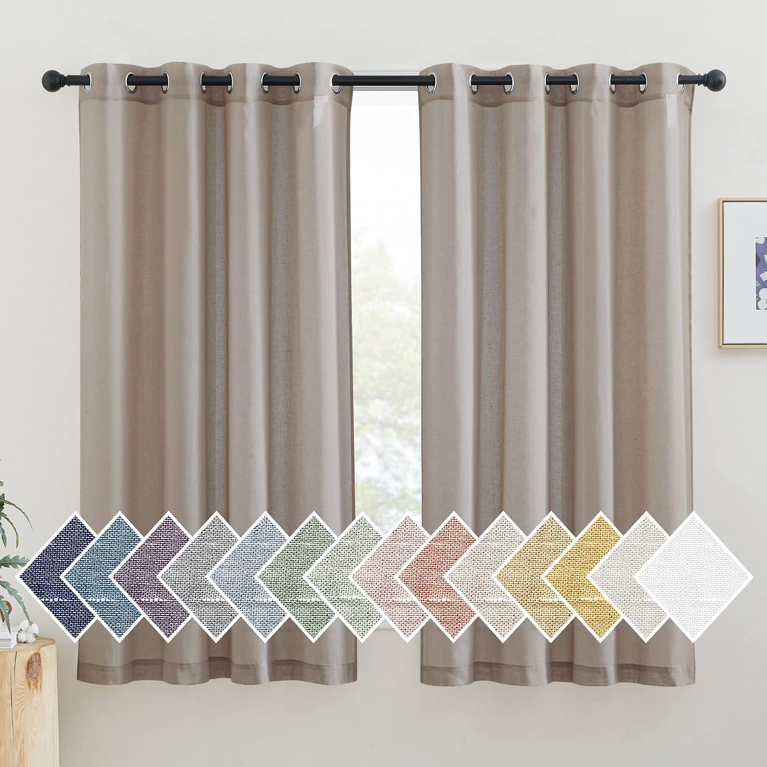 NICETOWN Linen Curtains Semi Sheer Bedroom Window Curtains