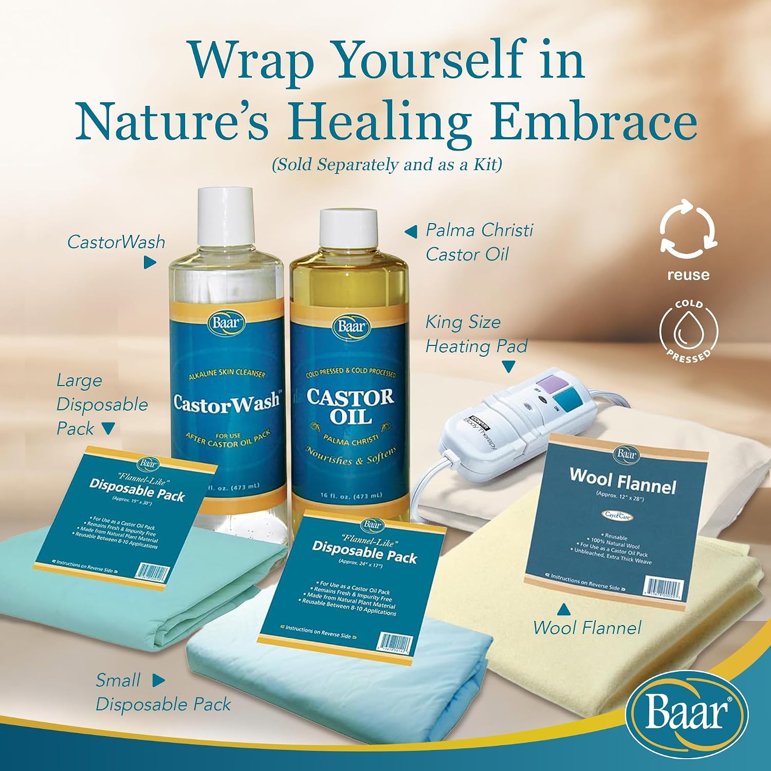 Baar Cold-Pressed Castor Oil, Cold-Processed, Hexane-Free, Palma Christi, for Skin, Hair, Massage & Castor Oil Packs, BPA-Free Bottle, 32 oz | Hexane free, Palma Christi oil, BPA-free bottle, skin, hair and massage applications