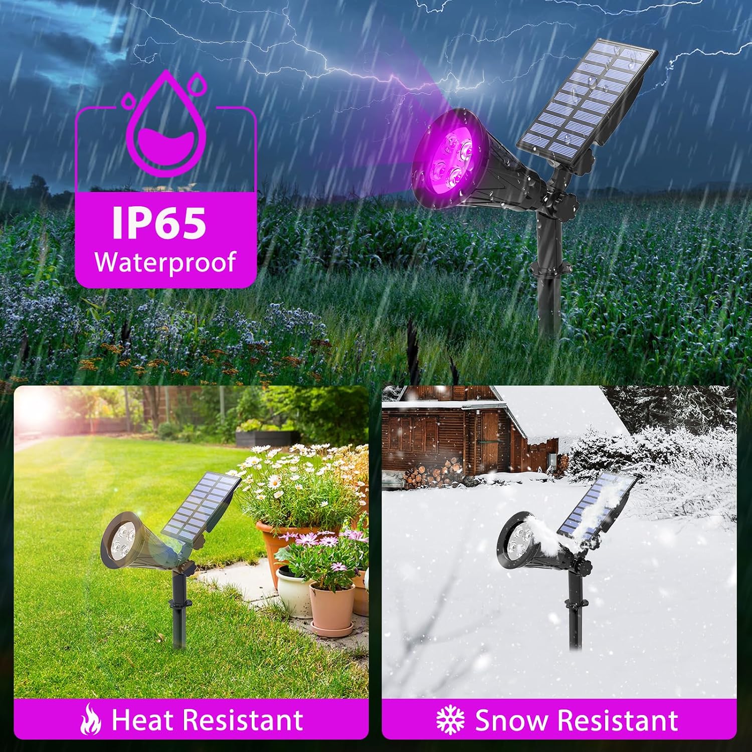 T-SUN Color Changing Solar Spot Lights Outdoor Waterproof, 7 LEDs, 2 Pack | 7 Color Changing Modes, IP65 Waterproof Dusk to Dawn Solar Uplights for Tree, Patio, Yard, Garden, Driveway, Pool Area
