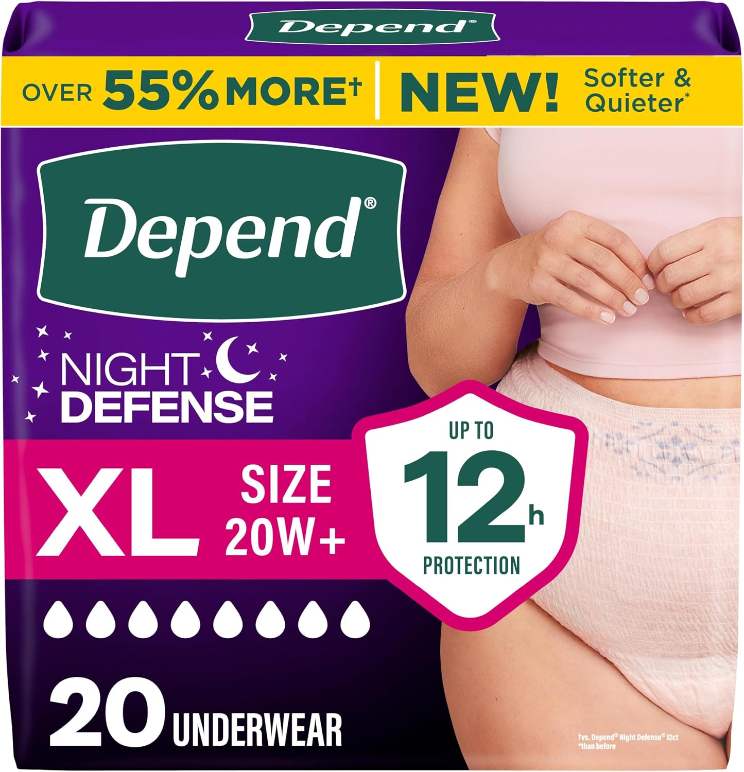 Depend Night Defense Adult Diapers for Women, Medium, 15 Count