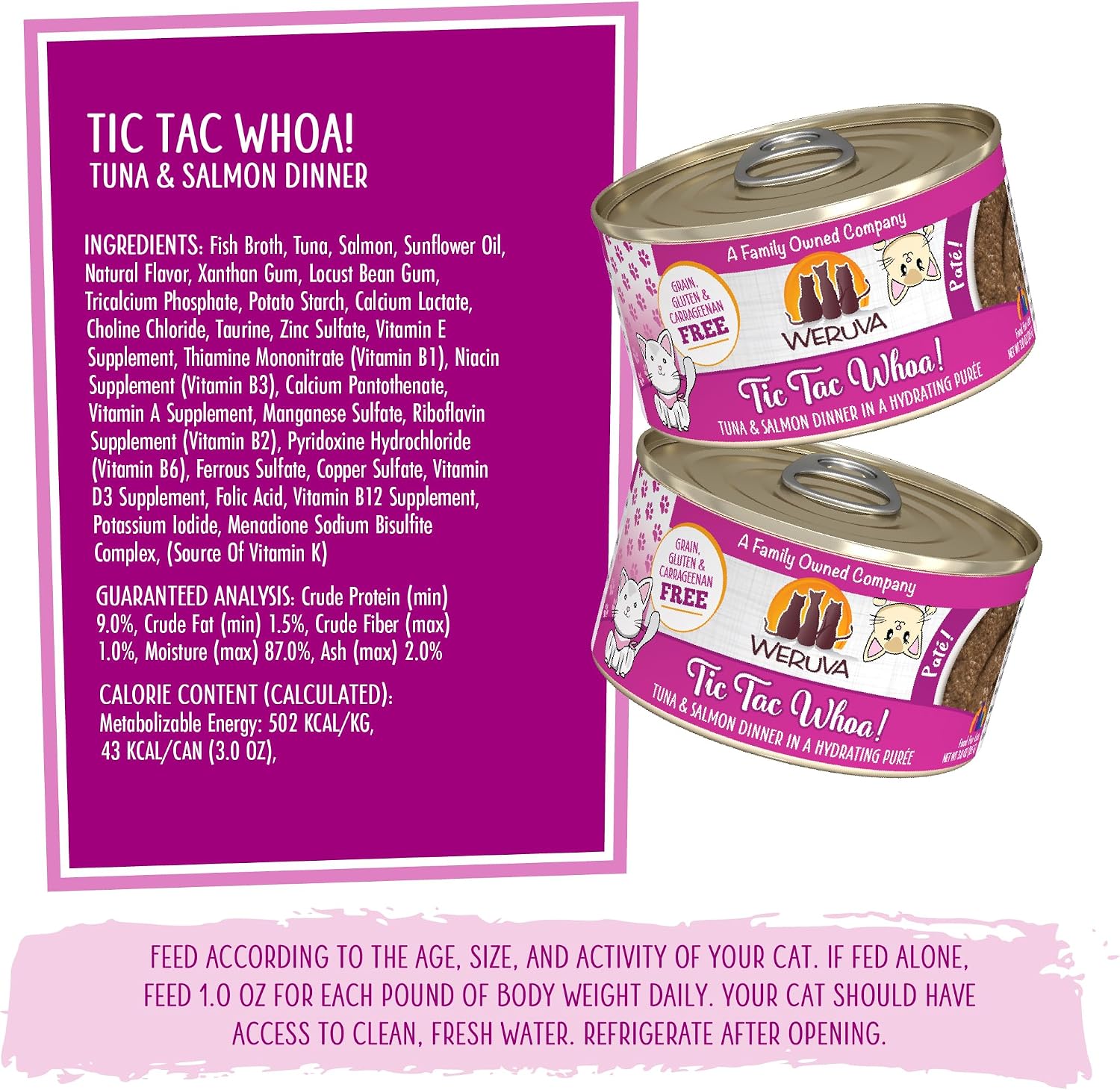 Weruva Wet Cat Food, Tic Tac Whoa with Tuna and Salmon Pate, 3oz Can, Pack of 12