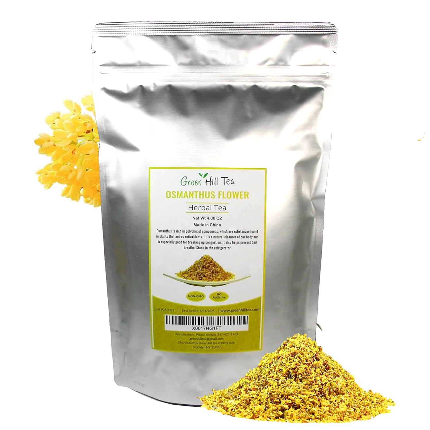 Green Hill Tea Osmanthus Flower Dried – Premium– Fragrant Osmanthus Dried Flowers -Loose Leaf Tea – 100% Pure, Natural, Non-GMO – Great for Brewing, Baking & Infusions 4 OZ