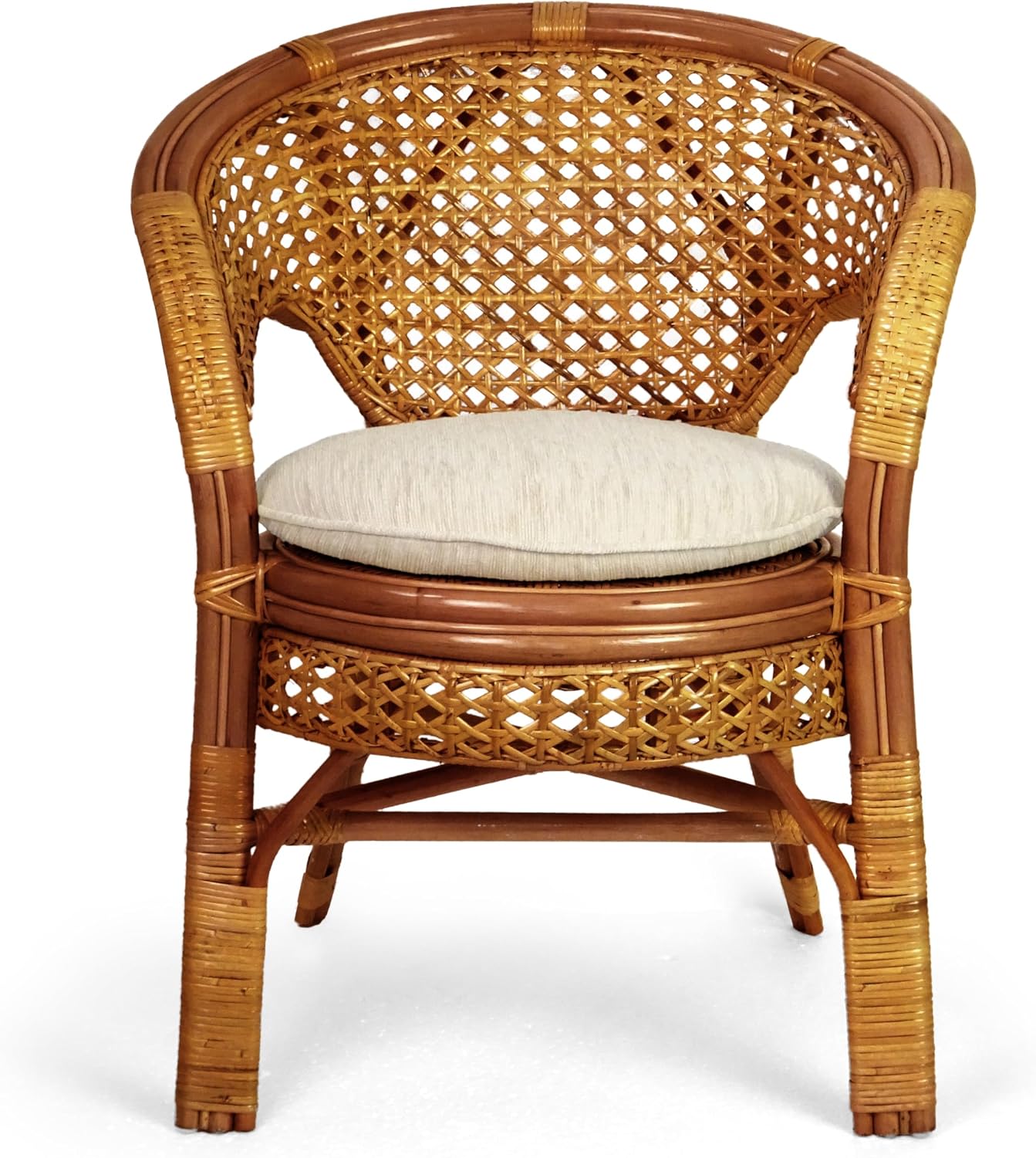 Pelangi Handmade Rattan Dining Wicker Chair Colonial Color w/Cream Cushion