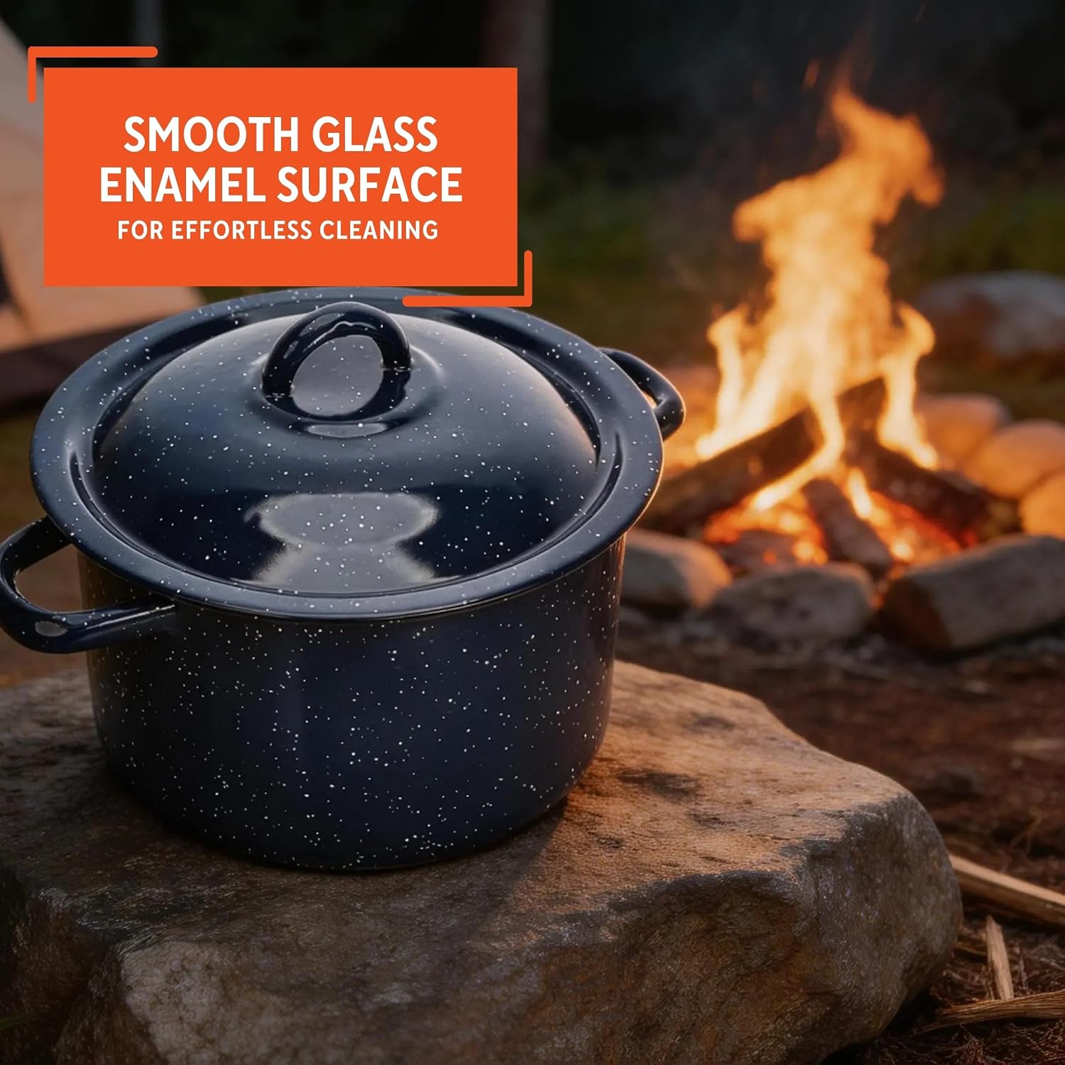 IMUSA USA C20666-1062810W Speckled Enamel Stock Pot with Lid, 4 Quart, Blue | Speckled Enamel Finish, Durable Steel Construction, Ideal for Soups and Stews, Great for Everyday Family Meals