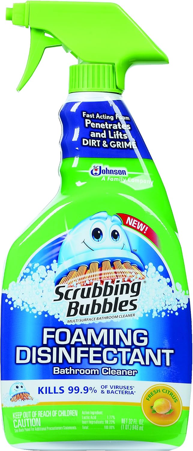 Scrubbing Bubbles Bathroom and Shower Cleaner Disinfectant Spray, Foaming Action Bathroom Grime Fighter, Citrus Scent, 32oz