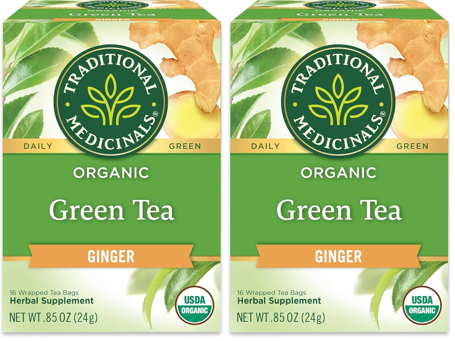Traditional Medicinals Organic Green Tea Ginger, 16 Tea Bags | Promotes Healthy Digestion, Occasional Nausea & Indigestion Relief, Kosher, Non-GMO