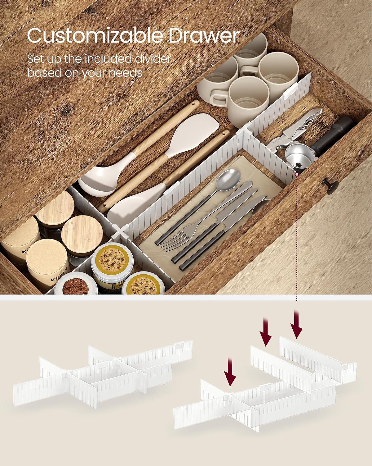 VASAGLE LIRY Collection - Storage Cabinet, Buffet Cabinet, Sideboard, Credenza, with Adjustable Shelves, for Entryway, Rustic White and Honey Brown ULSC381W01