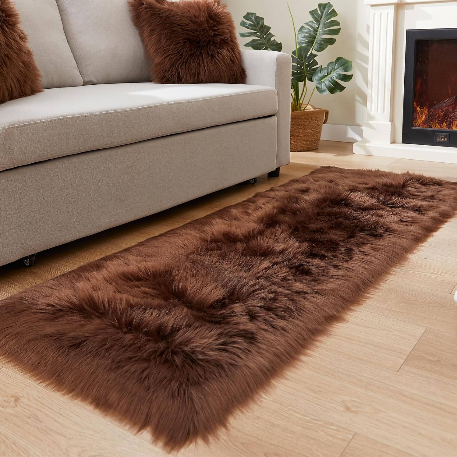 EasyJoy Ultra Soft Fluffy Shaggy Area Rug Faux Fur Rug Chair Cover Seat Pad Fuzzy Area Rug for Bedroom Floor Sofa Living Room (2 x 6 ft Sheepskin