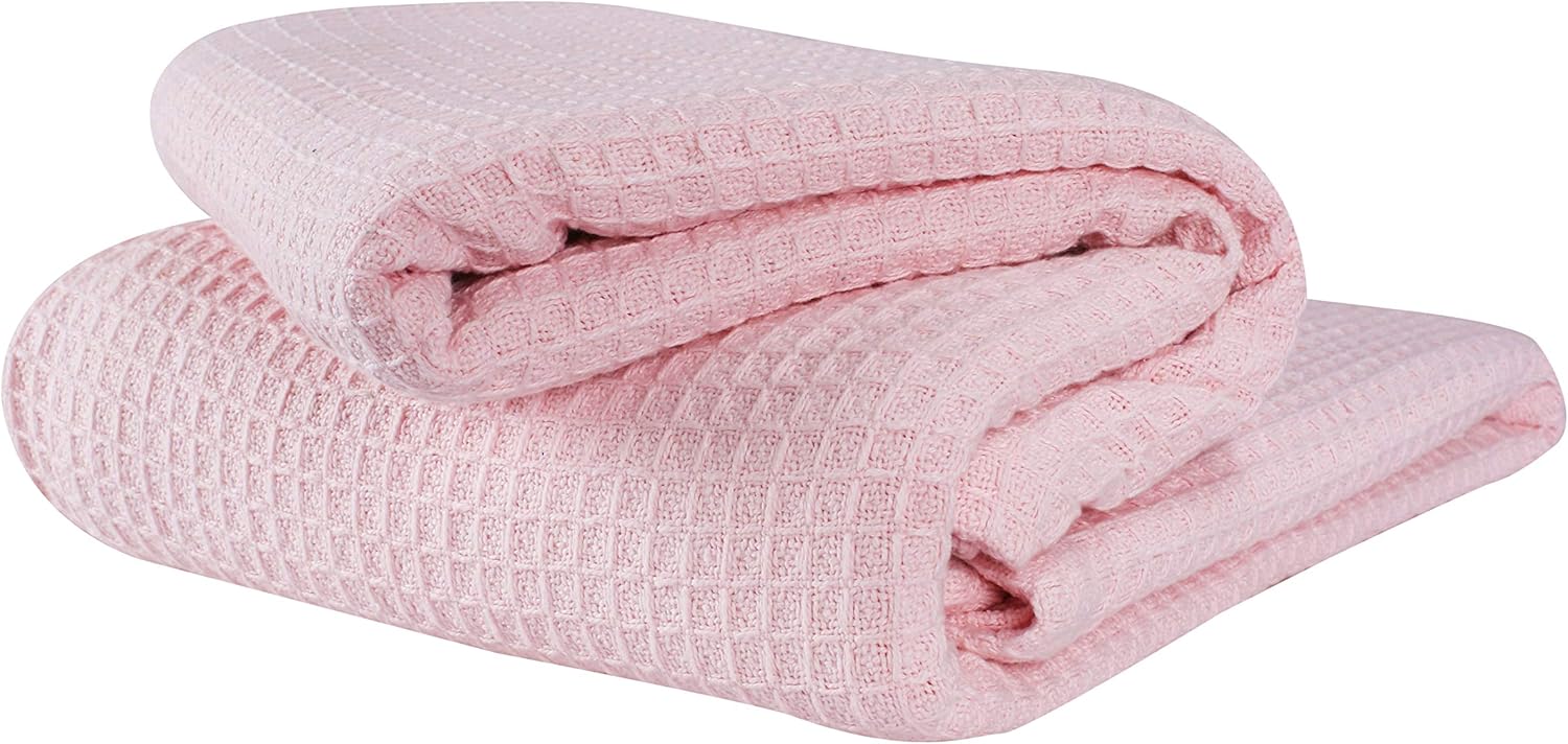 Glamburg 100% Cotton Thermal Bed Blanket, Soft Waffle, Queen Size, All Season, Navy Blue