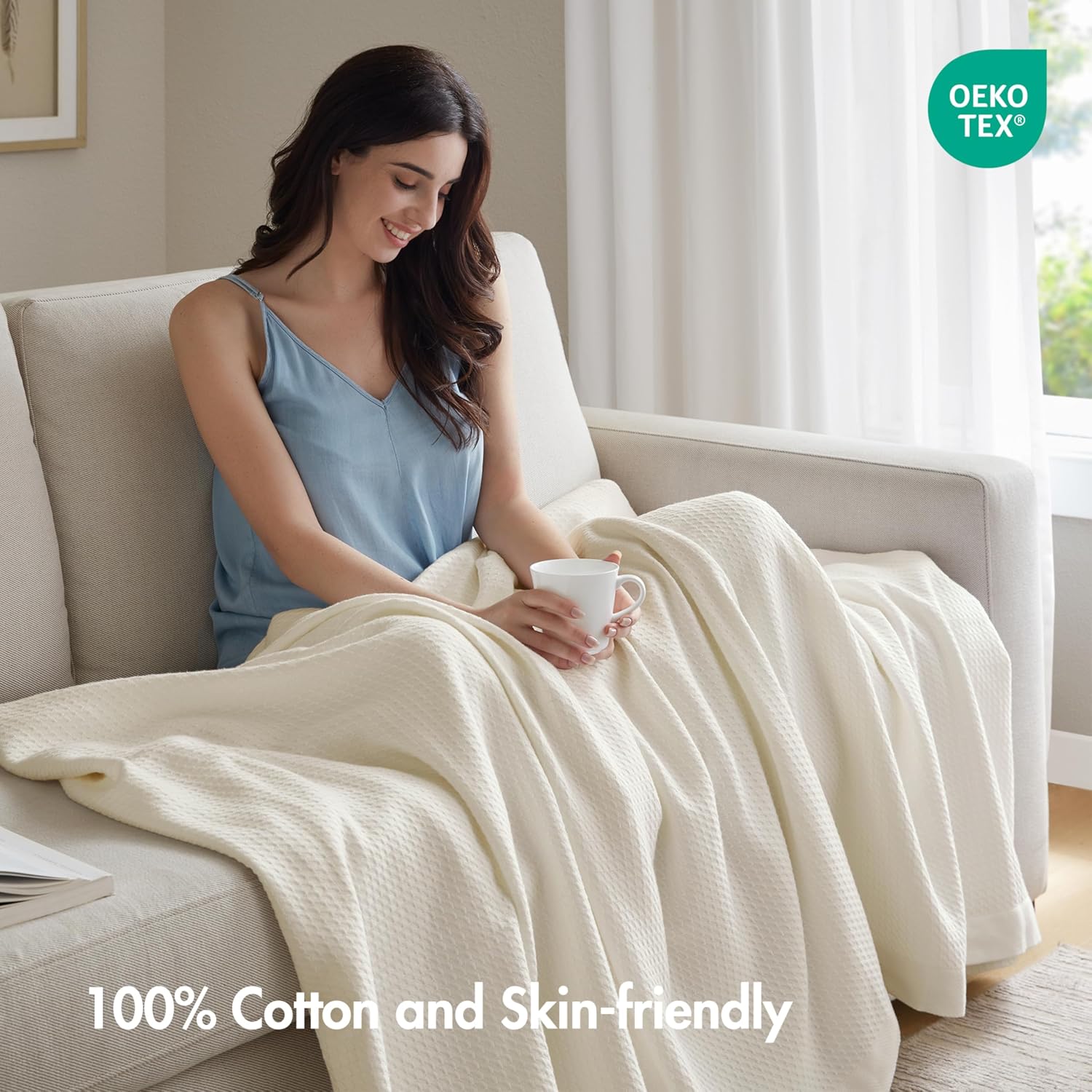 Madison Park 100% Egyptian Cotton Summer Blanket Full Queen Size Teal