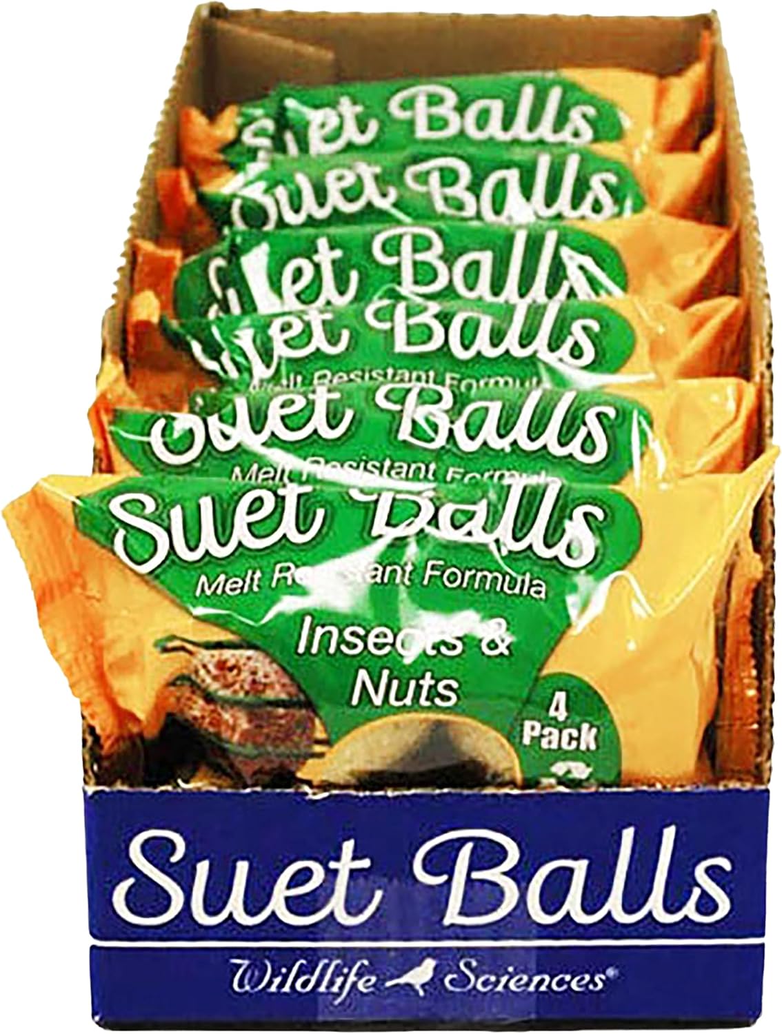 BestNest Wildlife Sciences Insects & Nuts Suet Balls – 48 Count (12 Packs of 4) – High-Energy Bird Food with Mealworms