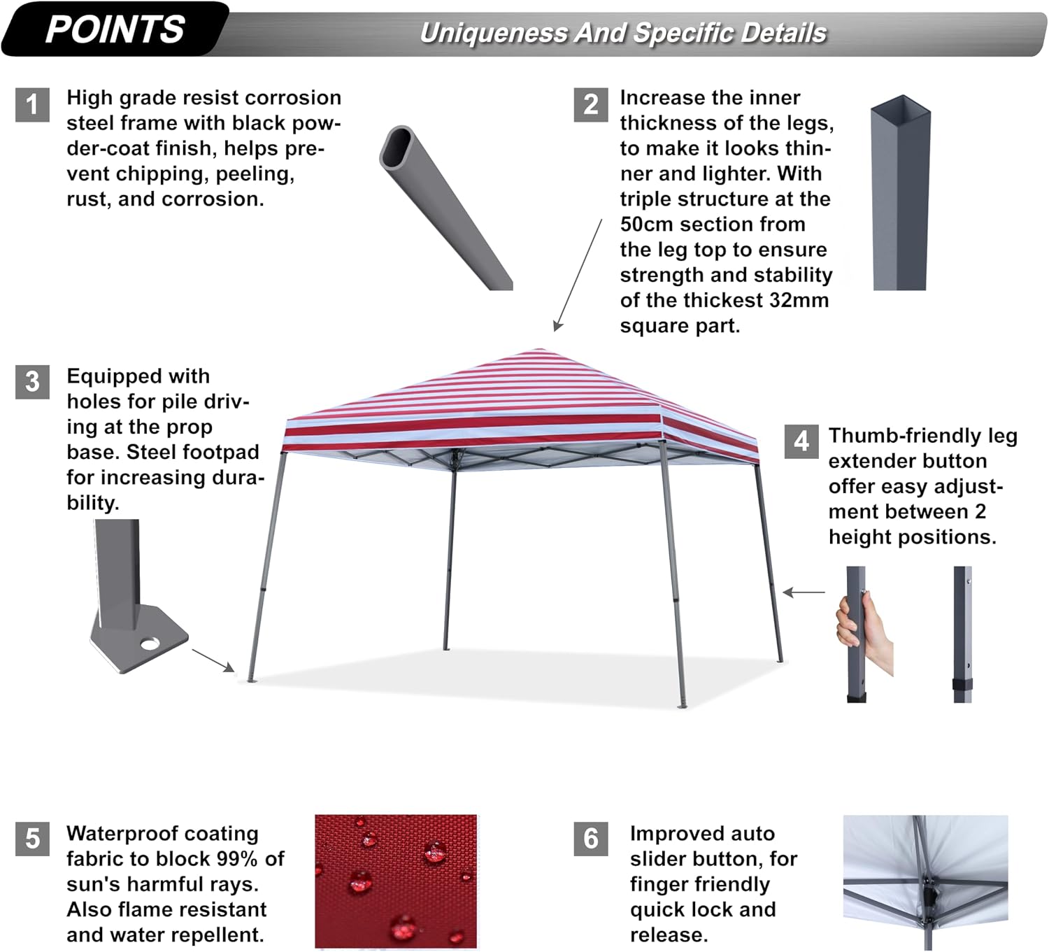 ABCCANOPY 11x11 Pop Up Canopy Tent, Stable Slant Leg Outdoor Shade, Black