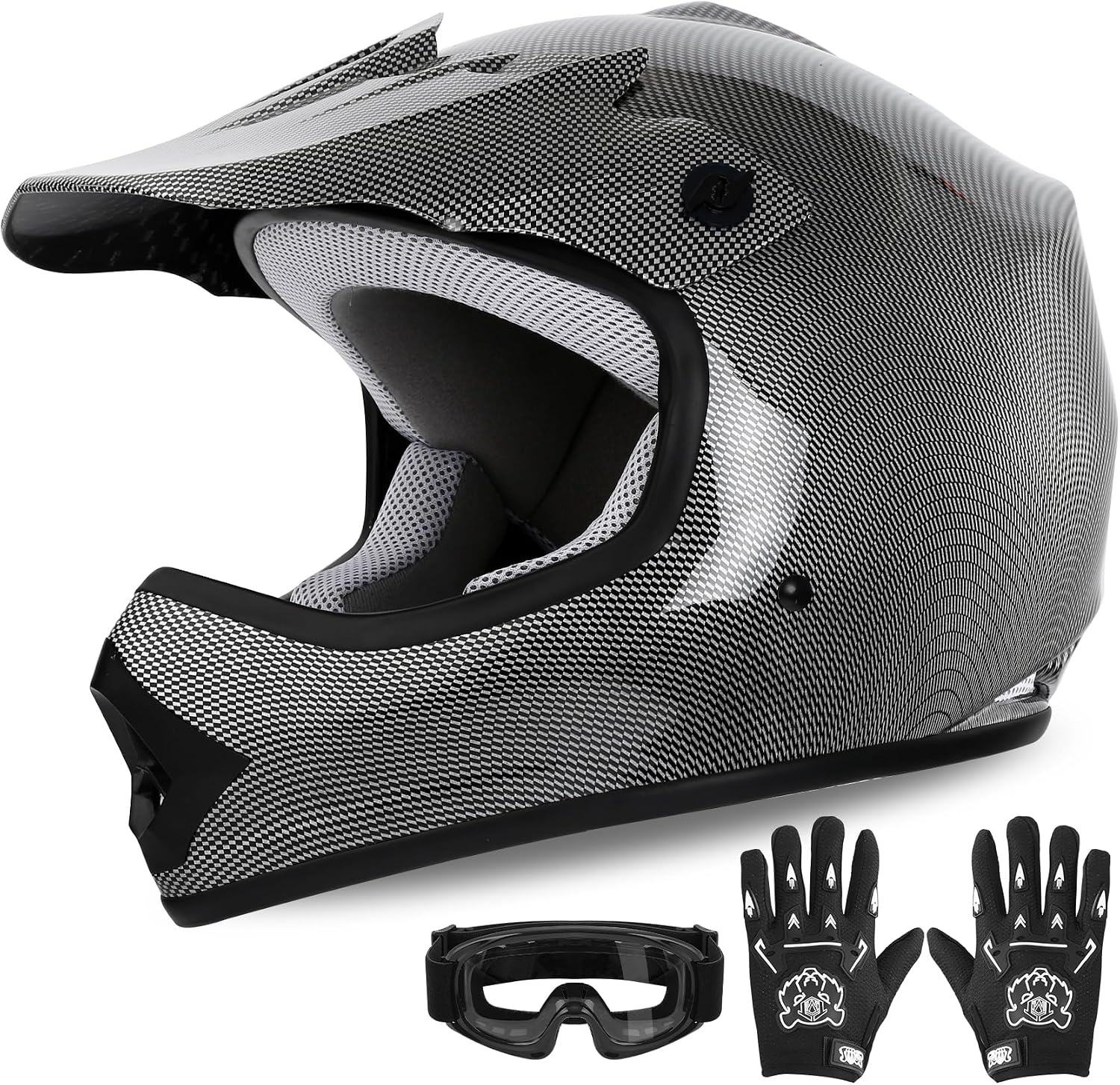 Kids Dirt Bike Helmet Youth Motorcycle Helmet DOT-Certified Full Face Helmets for Motocross ATV Off-Road Street Bike with Goggles & Gloves, Blue Flame Medium | Motorcycle Riding Gear included Goggles & Gloves, Ultra-Lightweight, For ATV UTV Off-Road, Blu…