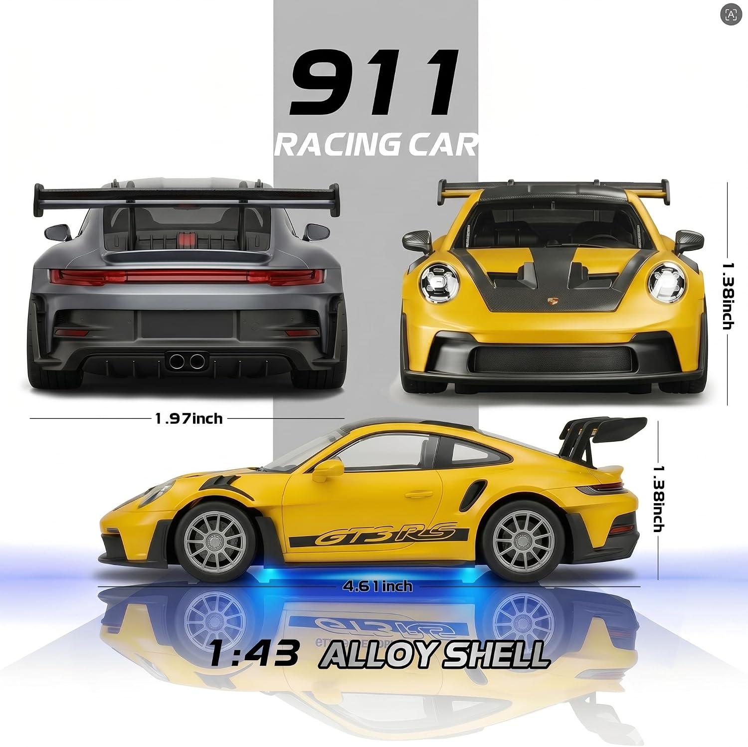 ARRIS 1/43 911 RC Drift Car 4WD with Gyro Full Proportional RTR | Alloy Body, 20KM/H Speed, Extra Drift Tires, Silent Bearings, LED Lighting