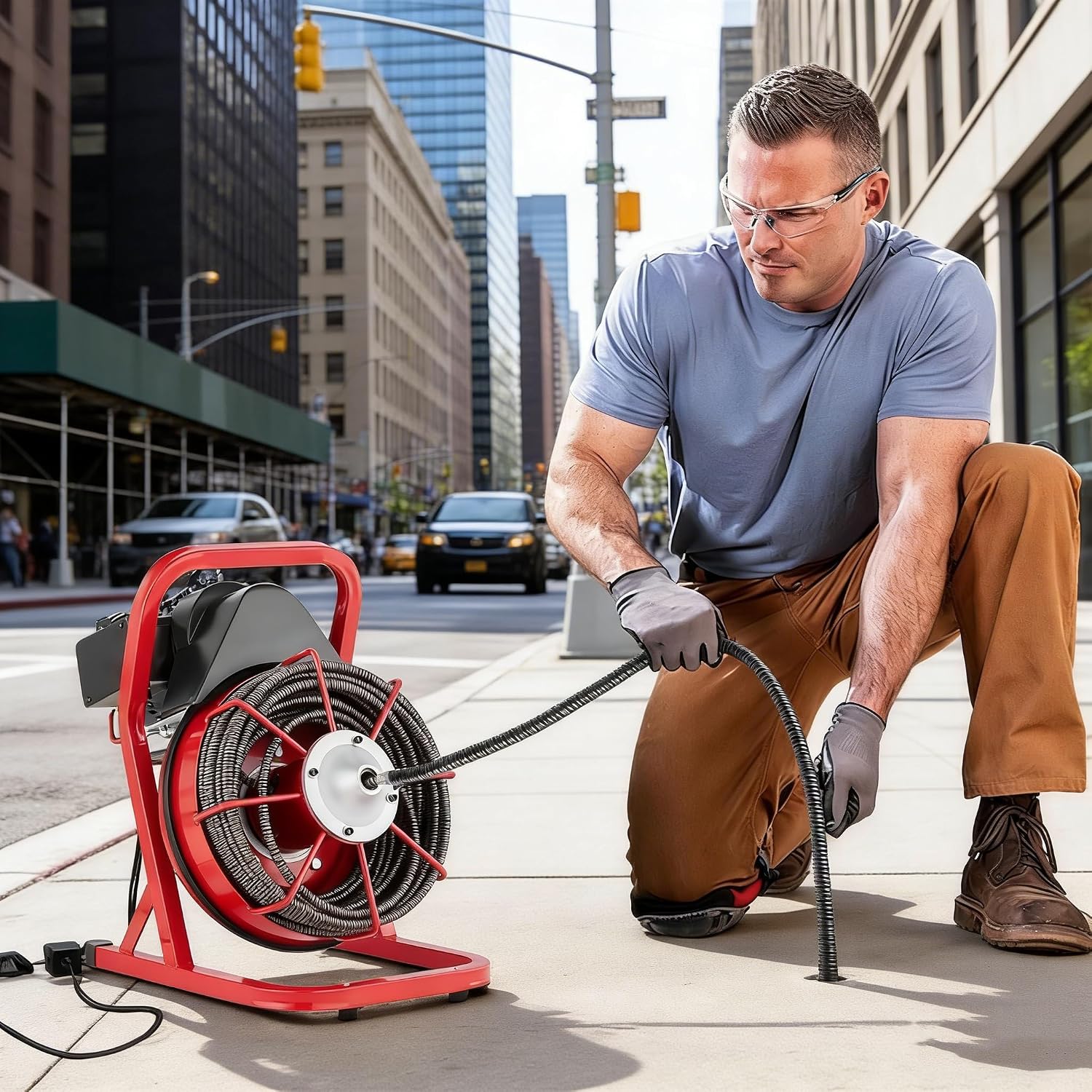 100Ft 3/4 Inch Drain Cleaning Machine. Sewer Snake 750w Auto Feed | Portable Drain Cleaning Machine Electric Drain Auger Sewer Auger with 6 Cutter Air-Activated Foot Switch for 4" to 8" Pipes