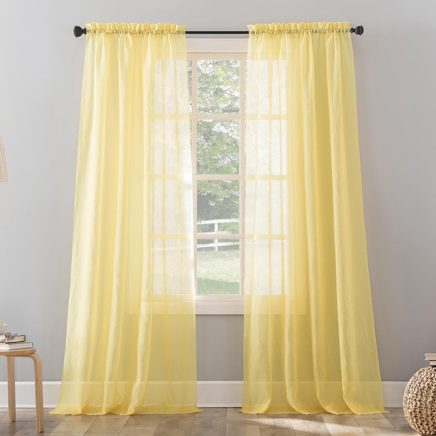 No. 918 Erica Crushed Sheer Voile Rod Pocket Curtain Panel, 51" x 108", Eggshell Off-White