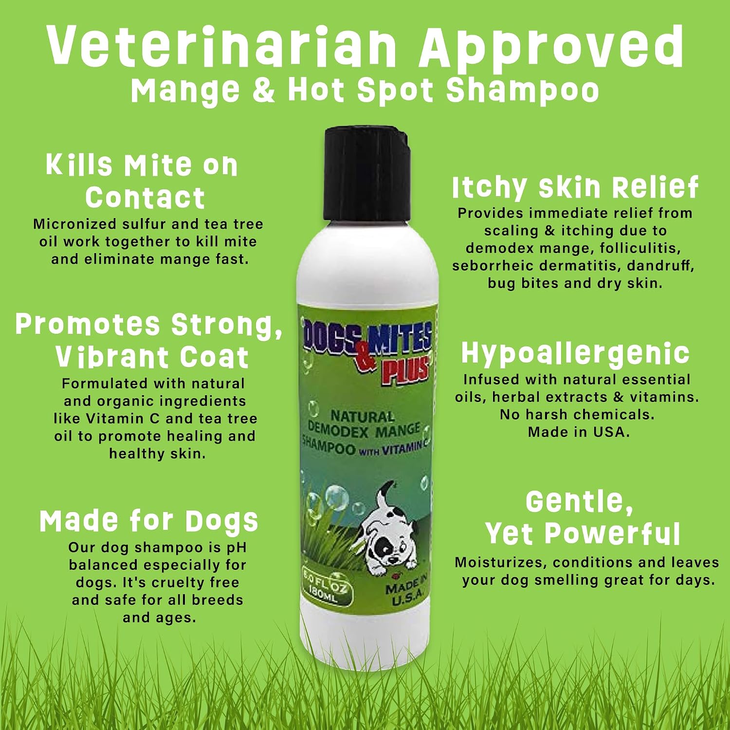 Dogs Plus Vitamin C Dog Shampoo | All Natural Dermatitis, Demodex Mange, & Hot Spot Treatment for Dogs | Fast and Effective Itch Relief (6 oz)