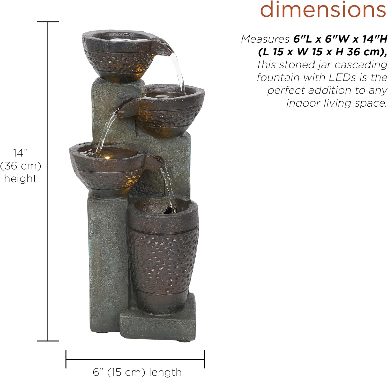 Alpine Corporation WIN326 Indoor Tabletop Light-Up Tiered Rainforest Tree Trunk Water Fountain with LED Lights, 11", Brown