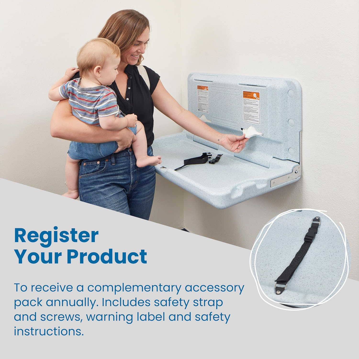ECR4Kids Horizontal Wall-Mounted Baby Changing Station, Grey Speckled