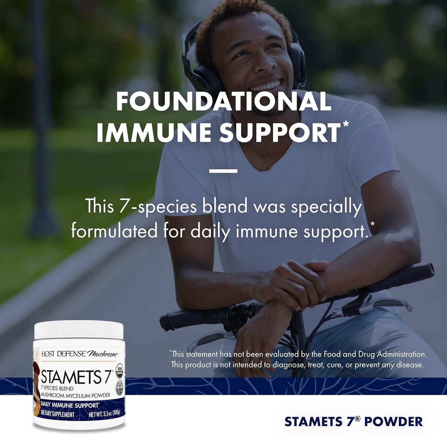 Host Defense Stamets 7 Mushroom Powder - 7 Species Blend - Mushroom Supplement for Immune Support with Royal Sun Blazei, Cordyceps, Reishi, Maitake, Lion's Mane, Chaga & Mesima - 3.5 oz (66 Servings)*
