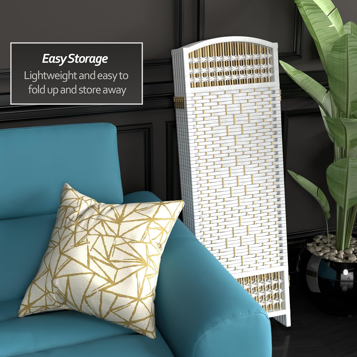 4 ft. Short Fiber Weave Folding Screen - Natural - 4 Panels