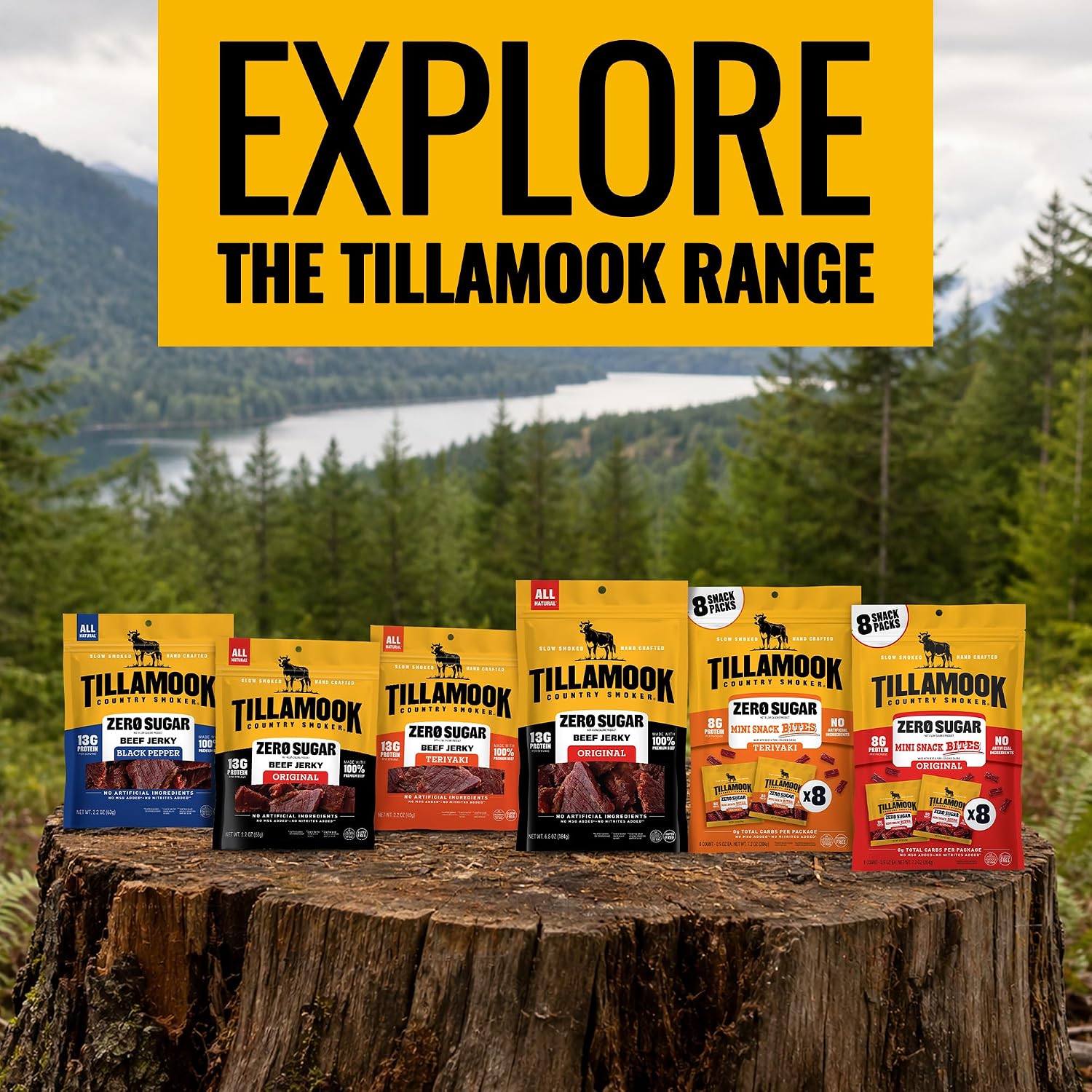 Tillamook Country Smoker Zero Sugar Original Beef Jerky Sticks, 6.5 Oz, 14g Protein, Real Hardwood Slow-Smoked, High Protein, Low Carb Meat Snacks, Keto-Friendly, 0g Sugar & Total Carbs