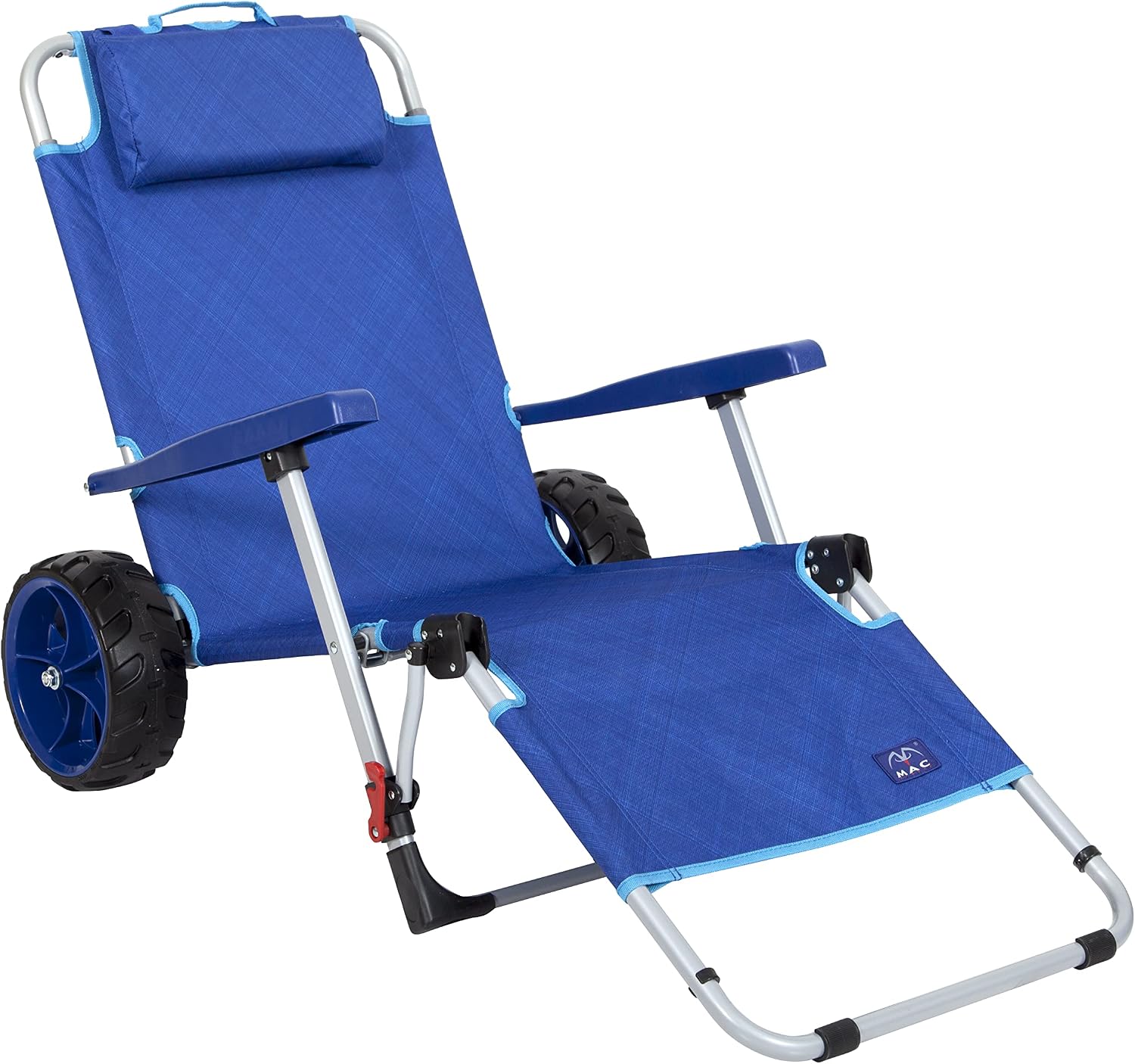 Mac Sports Beach Day Foldable Chaise Lounge Chair with Integrated Wagon Pull Cart Combination and Heavy Wheels - Perfect for Beach, Backyard
