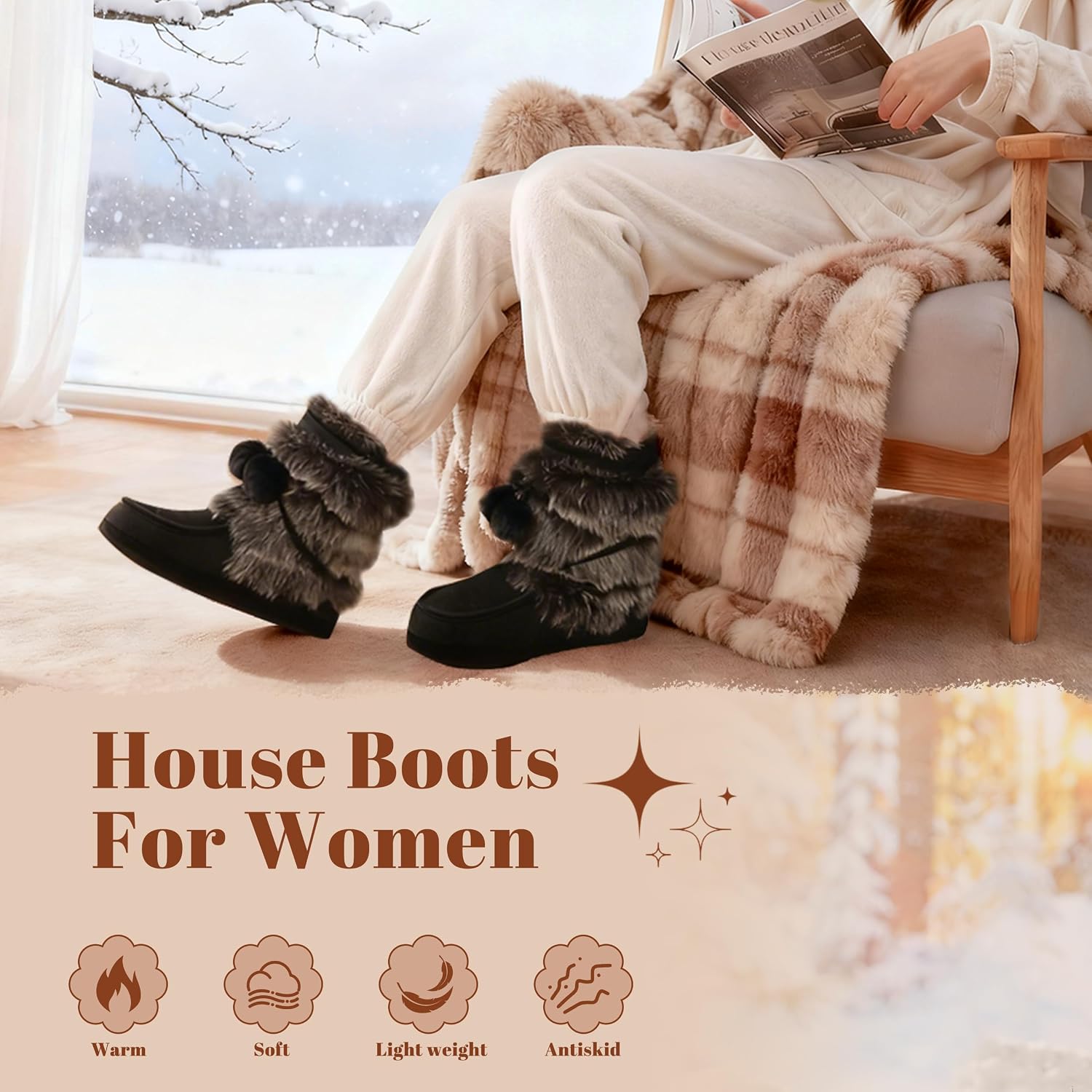 Home Slipper Women's Soft Fleece Plush Warm Indoor House Slipper Boots Shoes