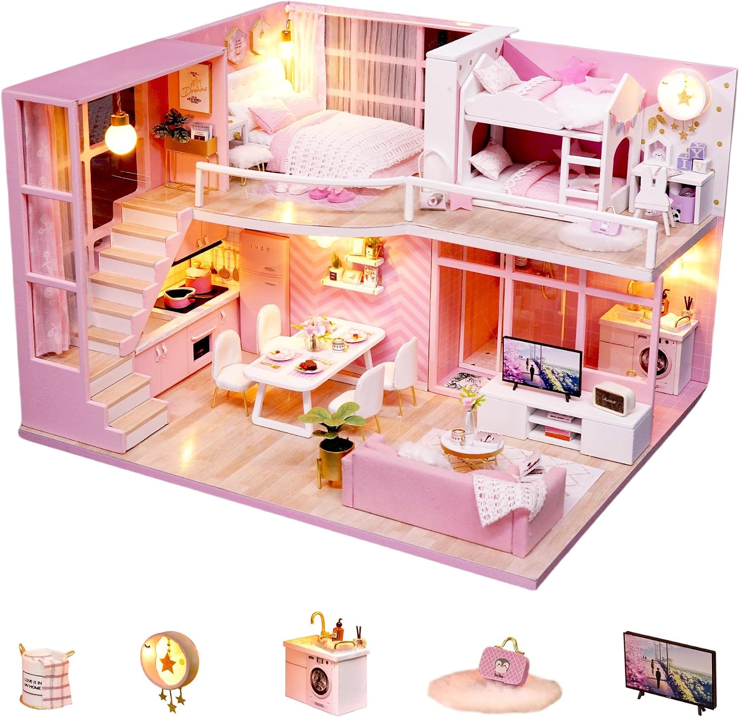 Flever Dollhouse Miniature DIY House Kit Creative Room with Loft Apartment Scene for Romantic Artwork Gift (Tranquil Life)