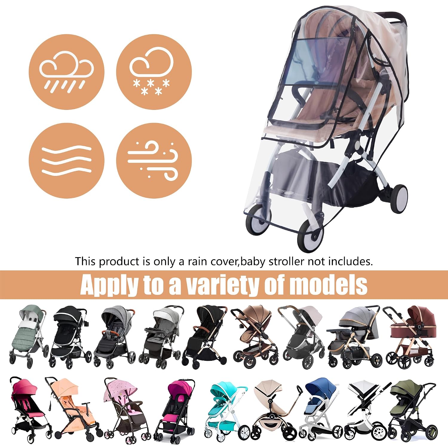 Bemece Stroller Rain Cover, Universal Stroller Accessory, Baby Travel Weather Shield, Windproof and Waterproof, Protect from Dust and Snow