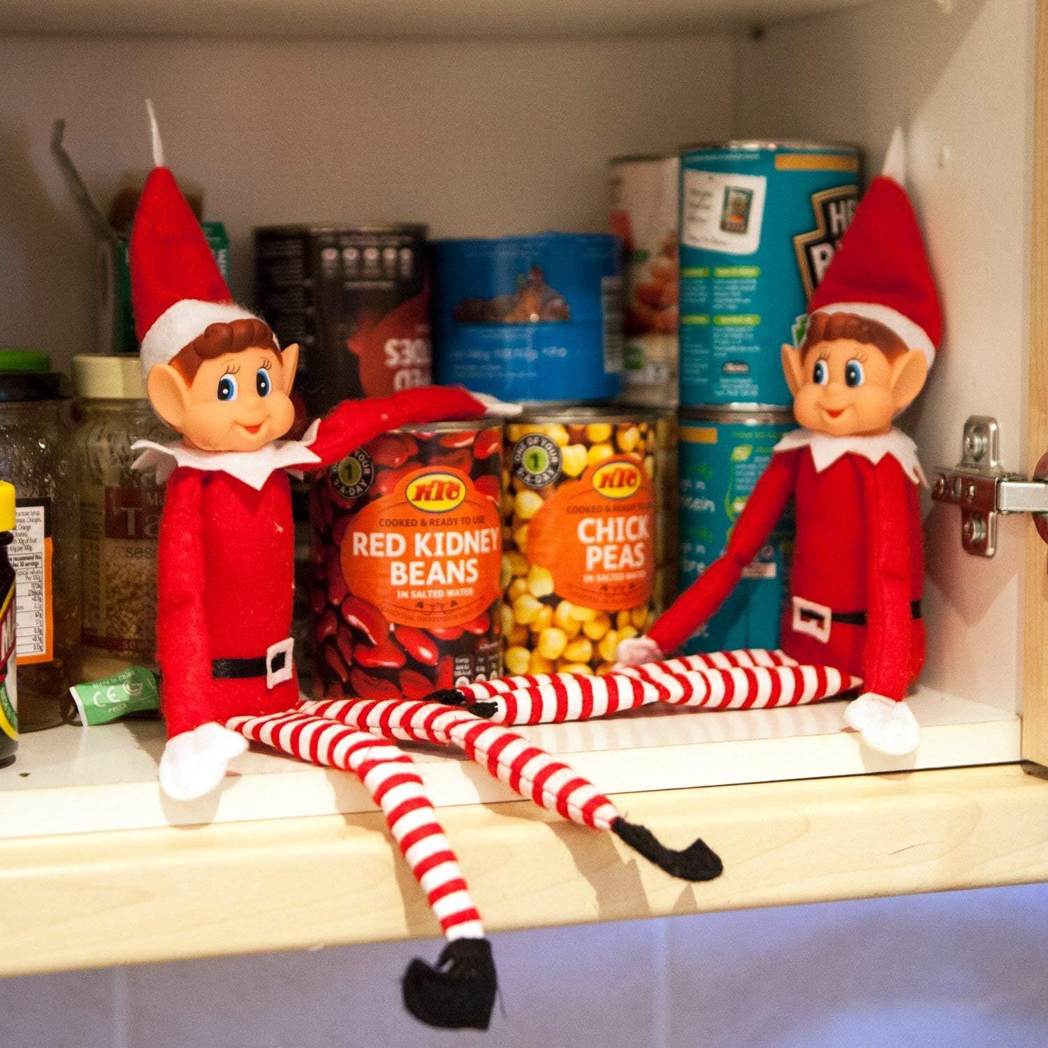 Glow Set of 2 Naughty Little Xmas Elves - Playful Elf Figure with Soft Body, Vinyl Face, Hook and Loop Grip Elves Behavin’ Badly Christmas Family Elfie Elvie Toy Boy Girl