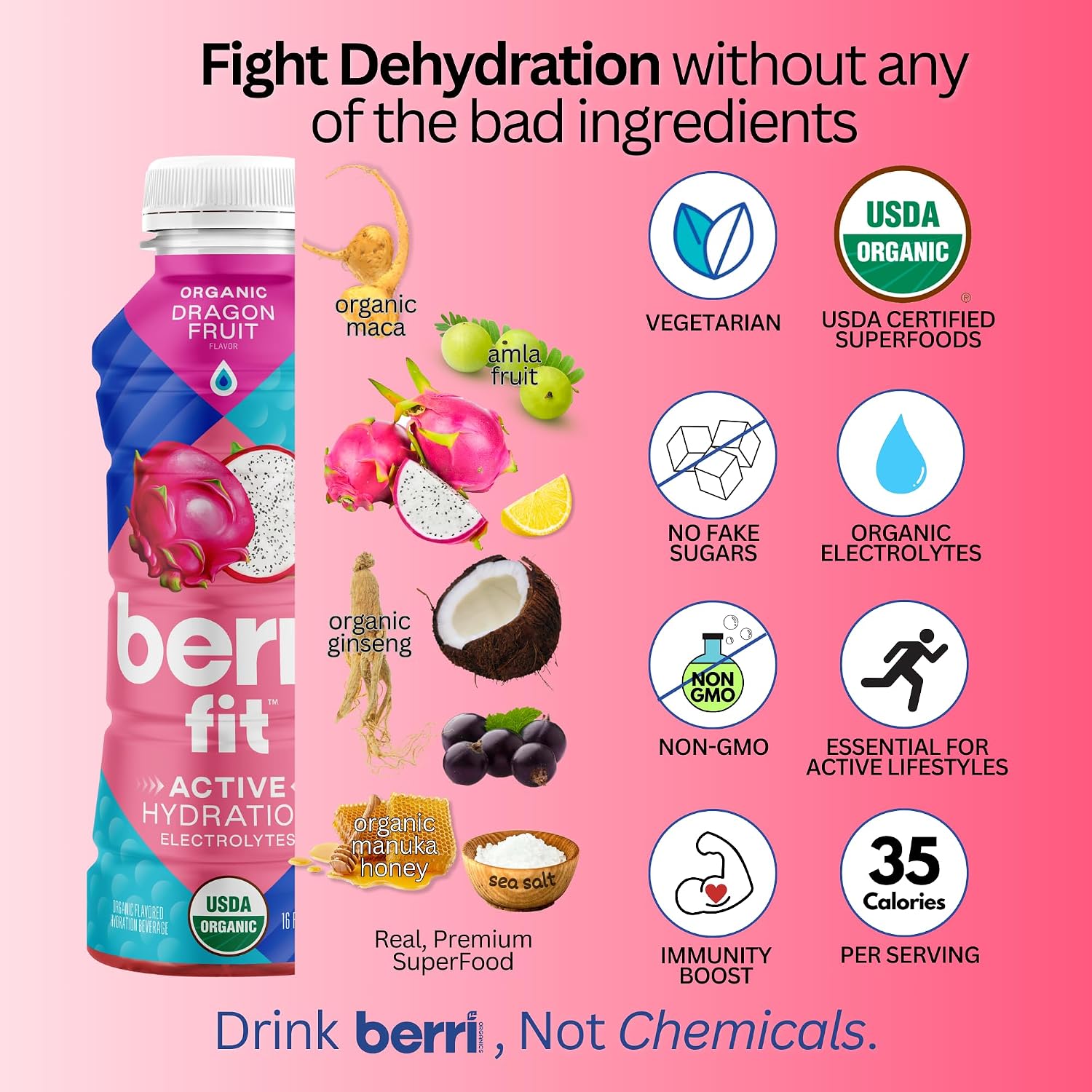 Berri Fit Hydration, 4ct, Organic Dragon Fruit Flavor Natural Sports Drink